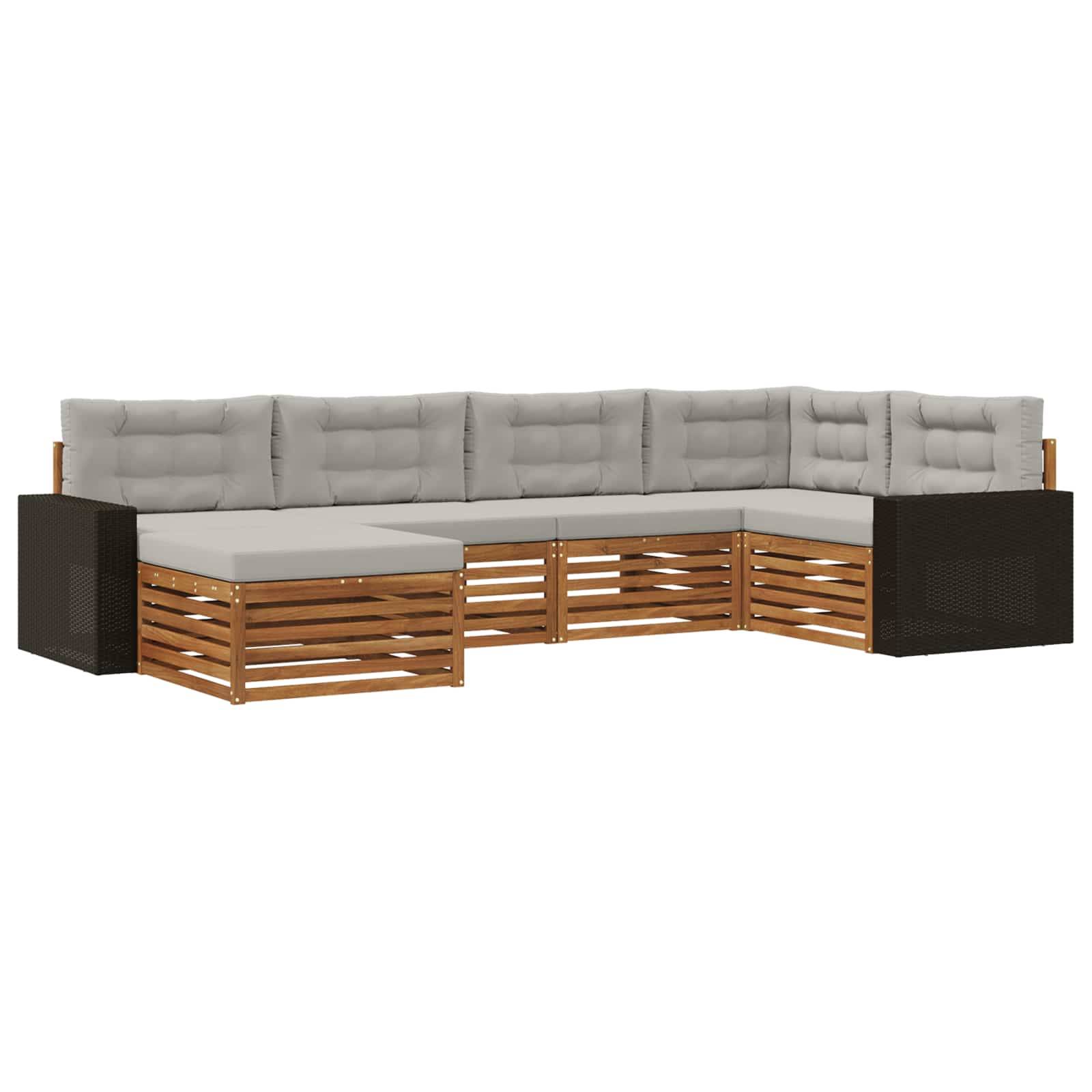 vidaXL Outdoor-Sofagarnitur mit Kissen 6 pcs Natürlich und Hellgrau