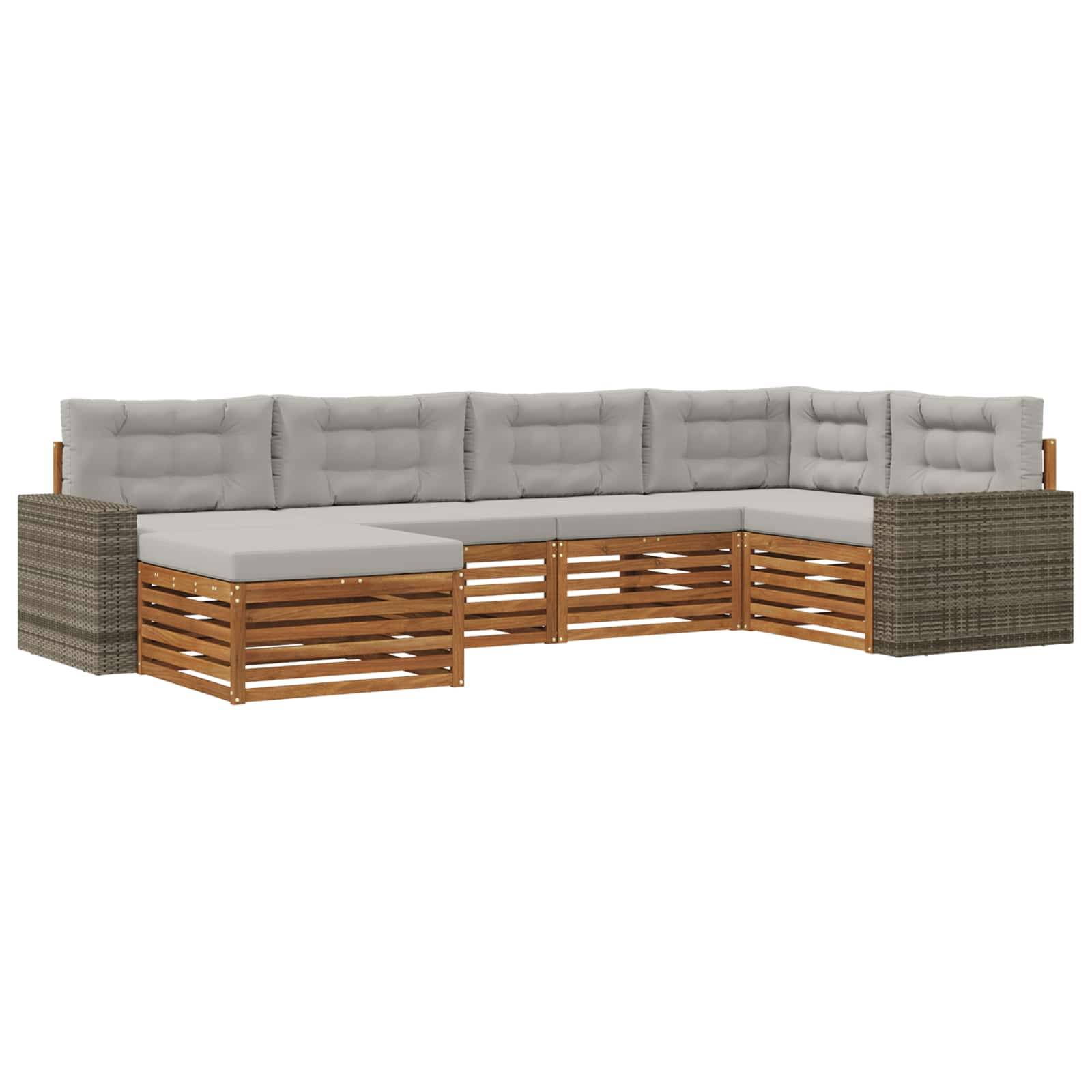 vidaXL Outdoor-Sofagarnitur mit Kissen 6 pcs Natürlich und Hellgrau