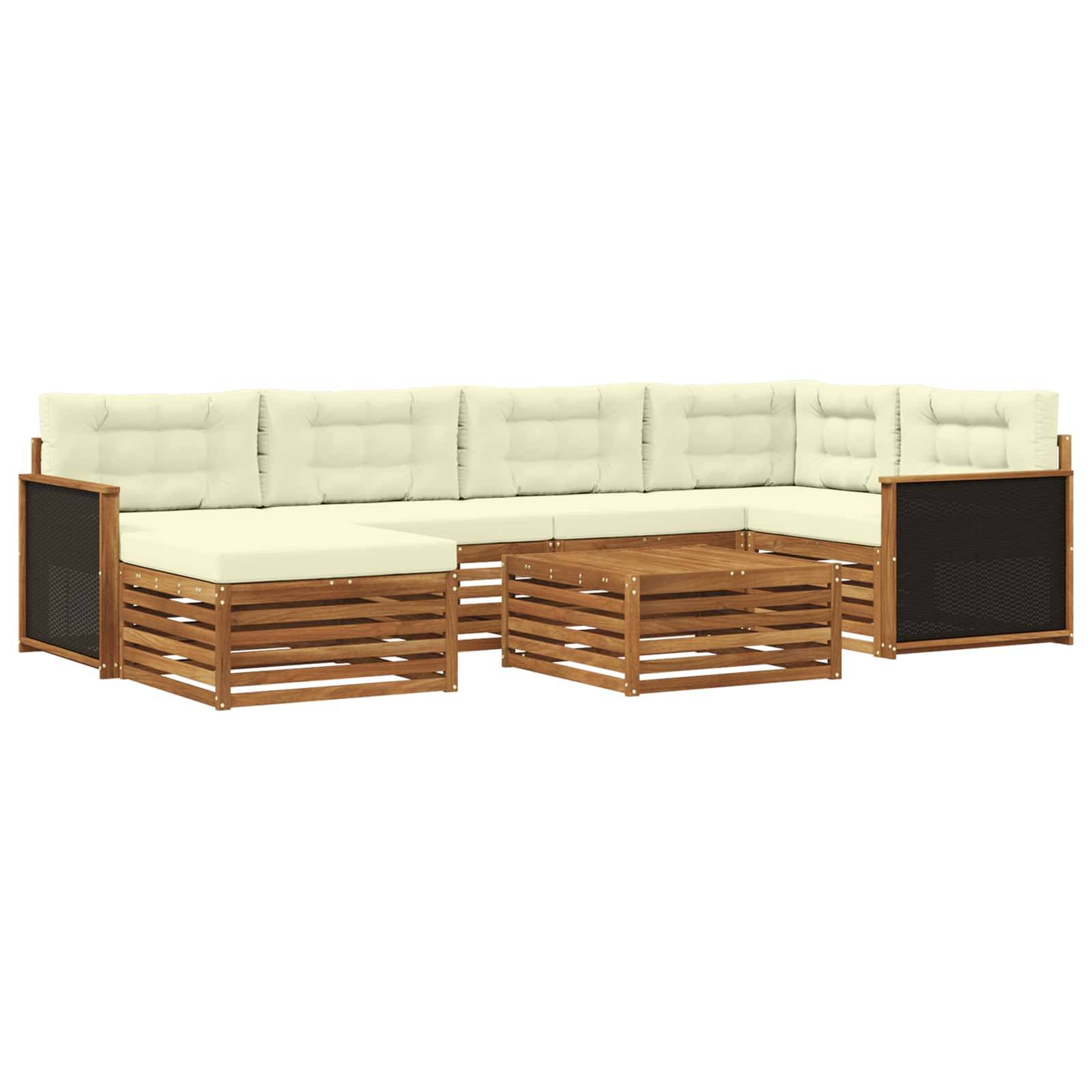 vidaXL Outdoor-Sofagarnitur mit Kissen 7 pcs Natur und Creme