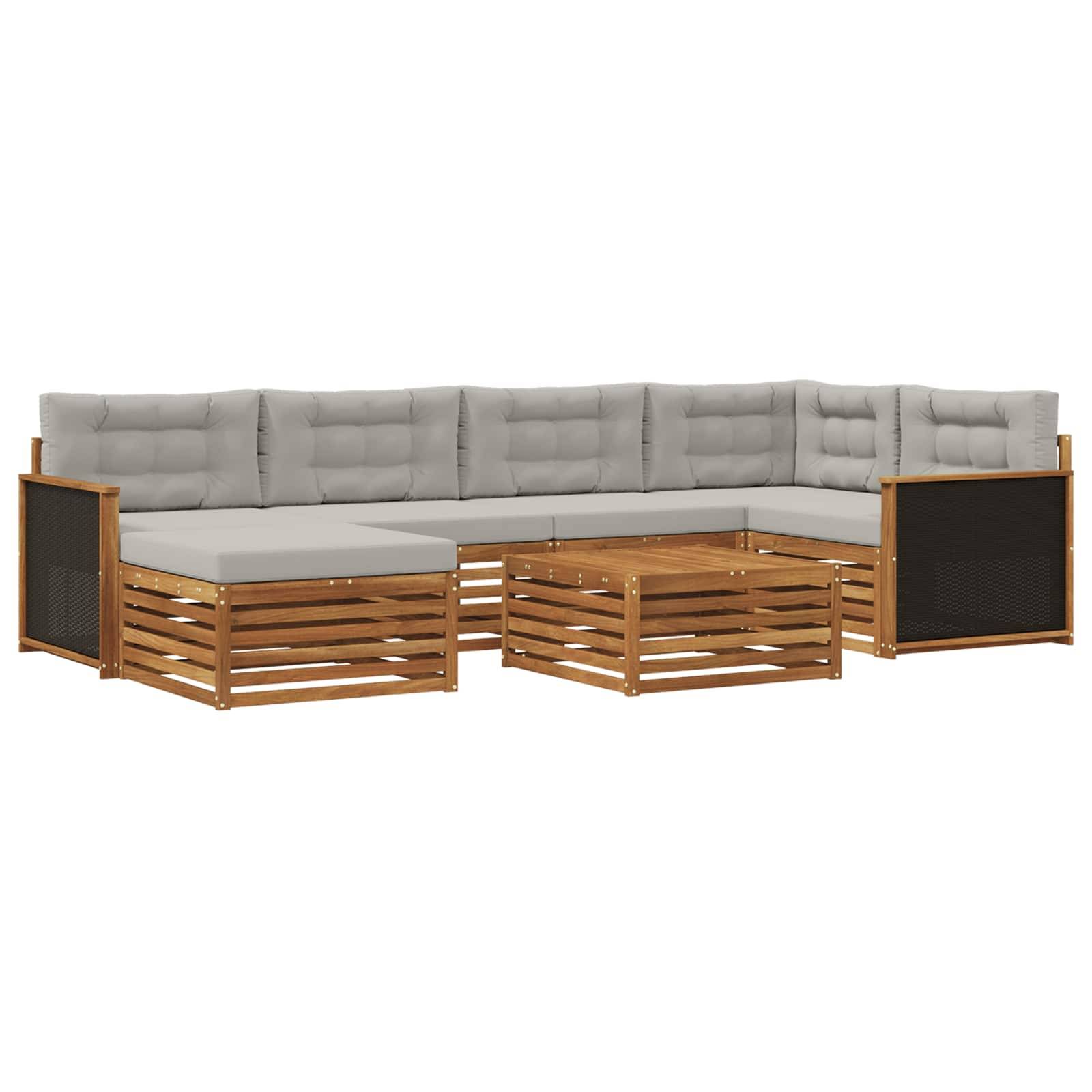 vidaXL Outdoor-Sofagarnitur mit Kissen 7 pcs Natürlich und Hellgrau