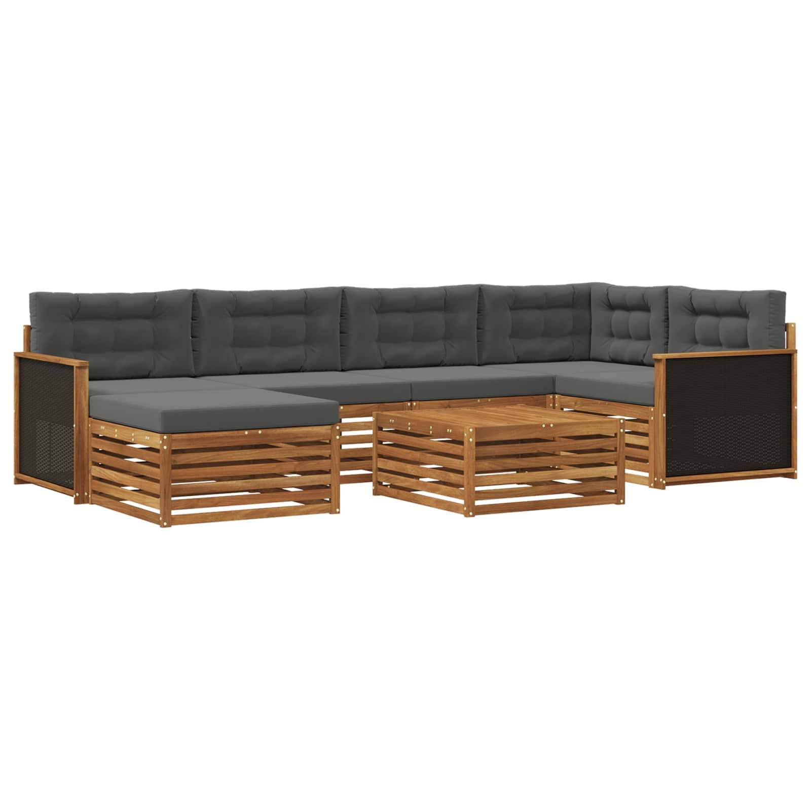vidaXL Outdoor-Sofagarnitur mit Kissen 7 pcs Natur und Anthrazit
