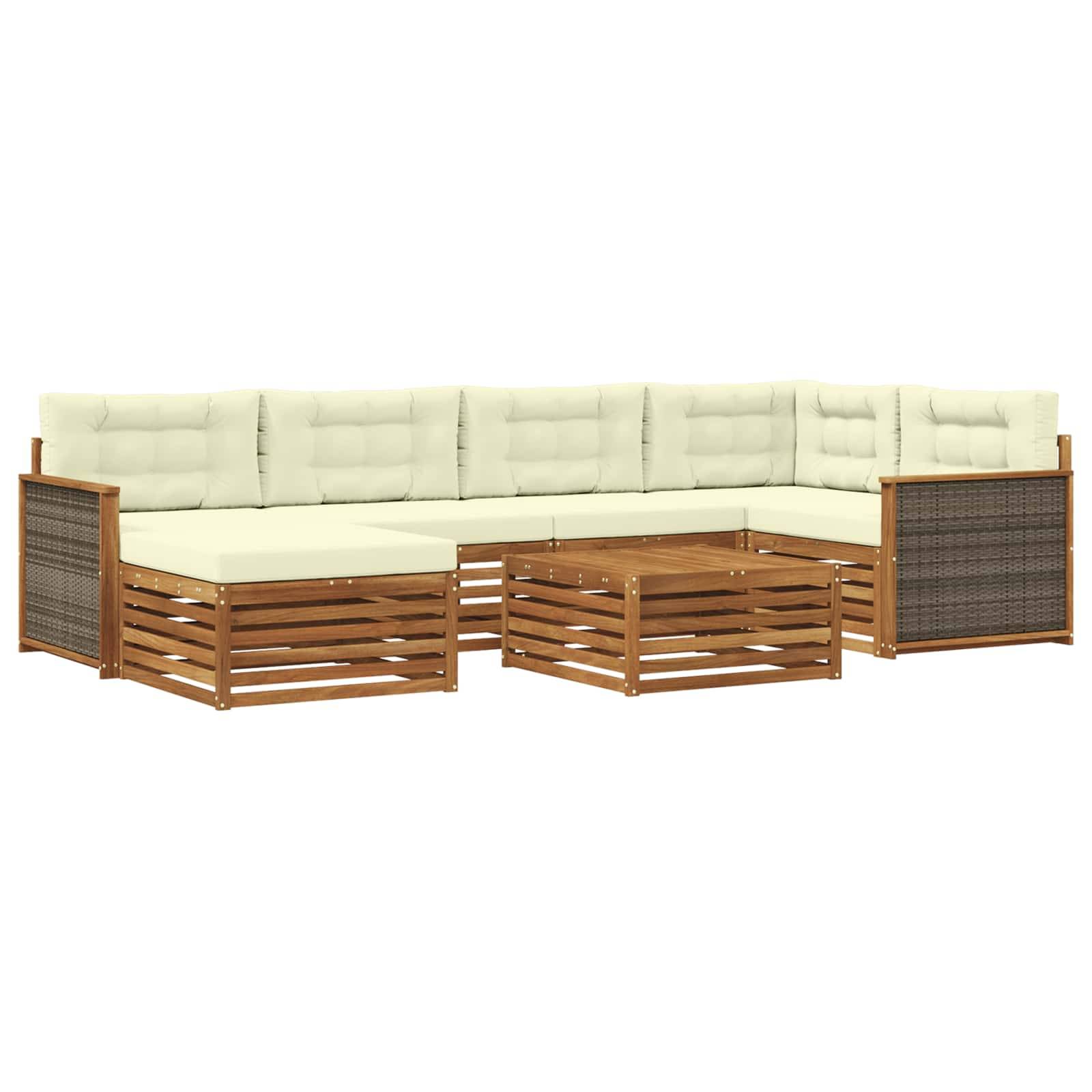 vidaXL Outdoor-Sofagarnitur mit Kissen 7 pcs Natur und Creme
