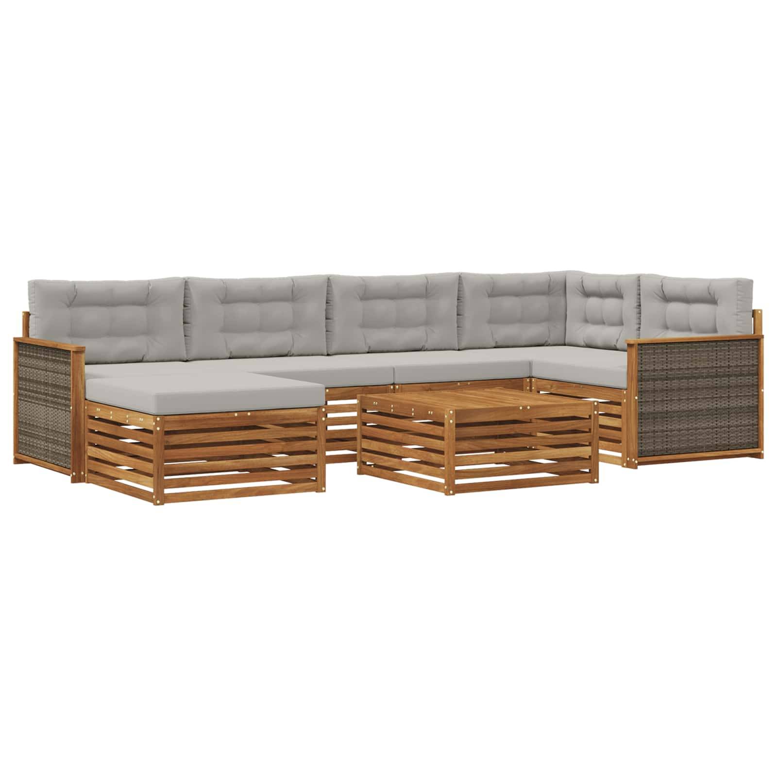 vidaXL Outdoor-Sofagarnitur mit Kissen 7 pcs Natürlich und Hellgrau