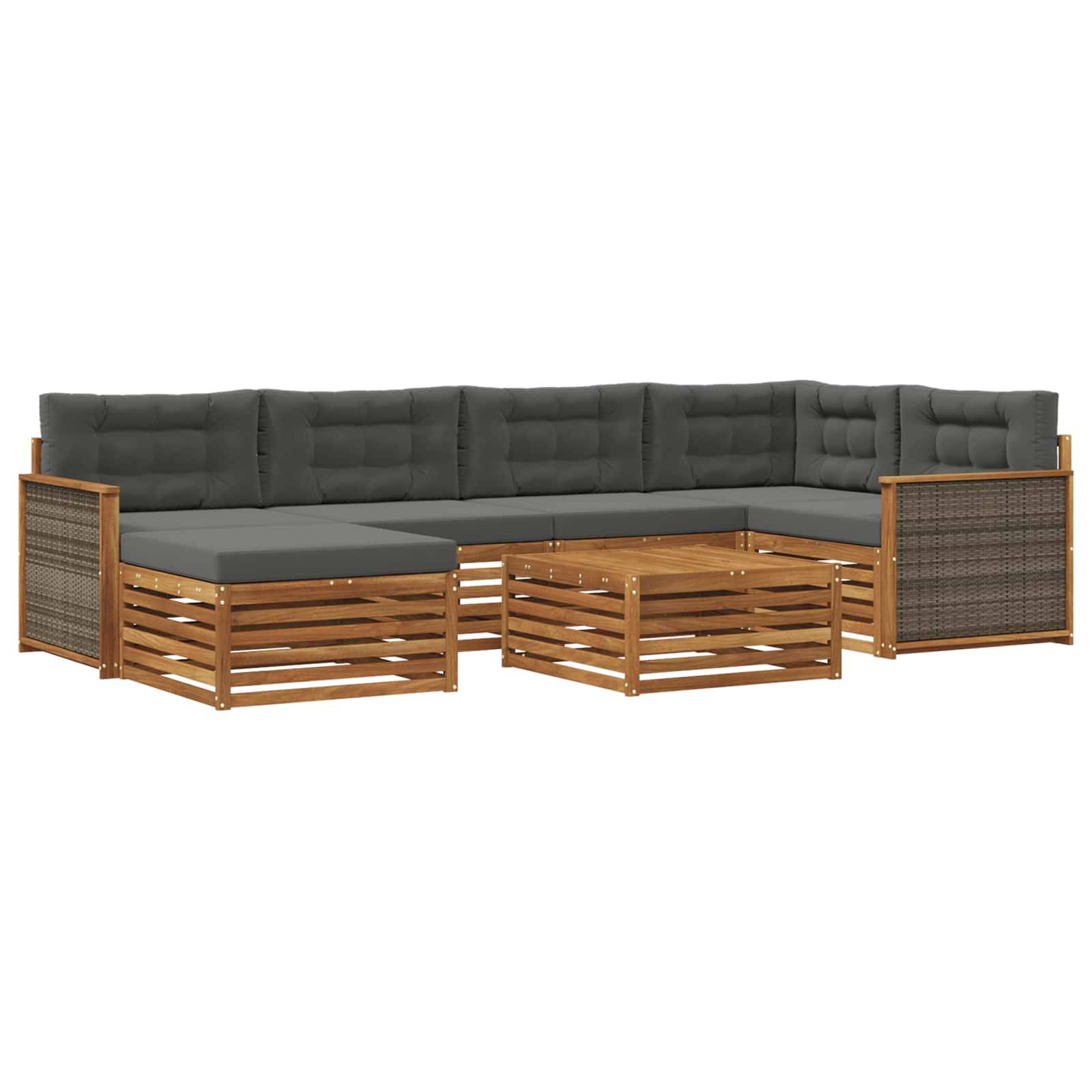 vidaXL Outdoor-Sofagarnitur mit Kissen 7 pcs Natur und Anthrazit
