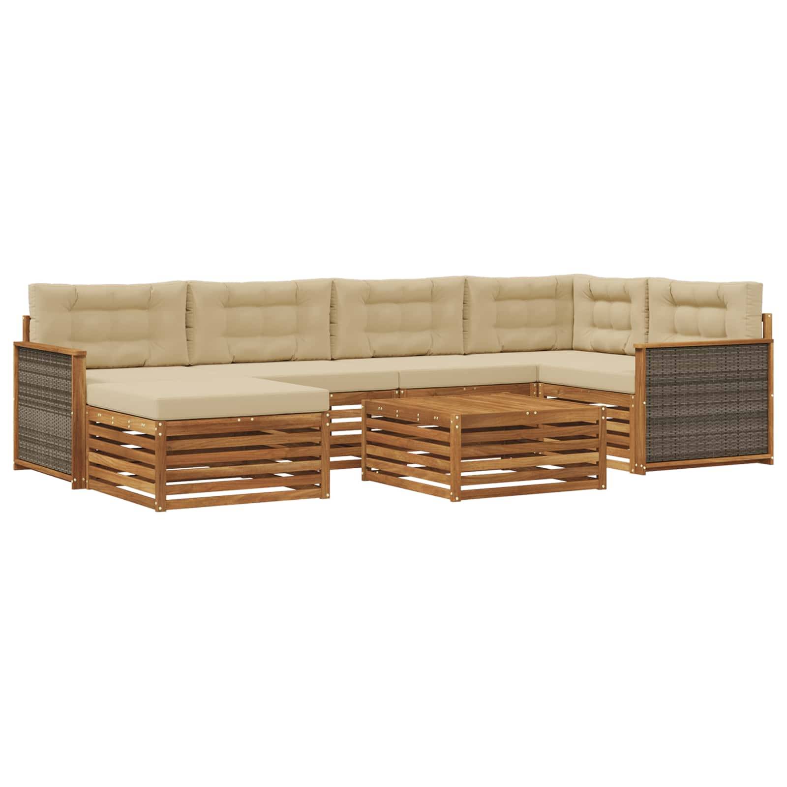 vidaXL Outdoor-Sofagarnitur mit Kissen 7 pcs Natur und Beige