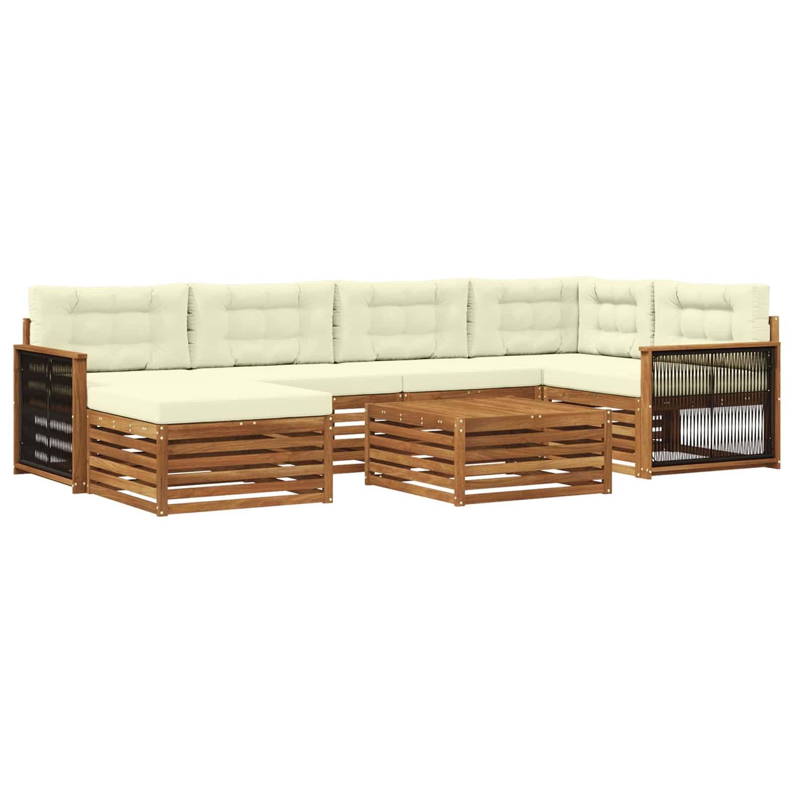 vidaXL Outdoor-Sofagarnitur mit Kissen 7 pcs Natur und Creme