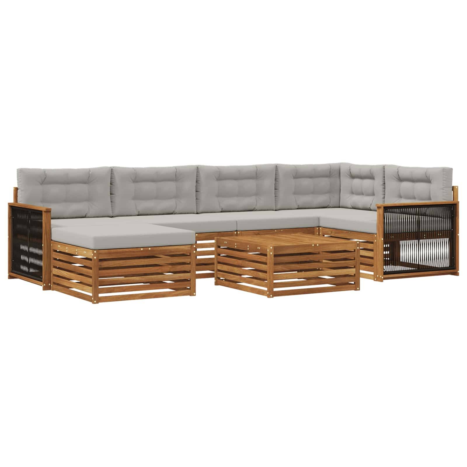 vidaXL Outdoor-Sofagarnitur mit Kissen 7 pcs Natürlich und Hellgrau