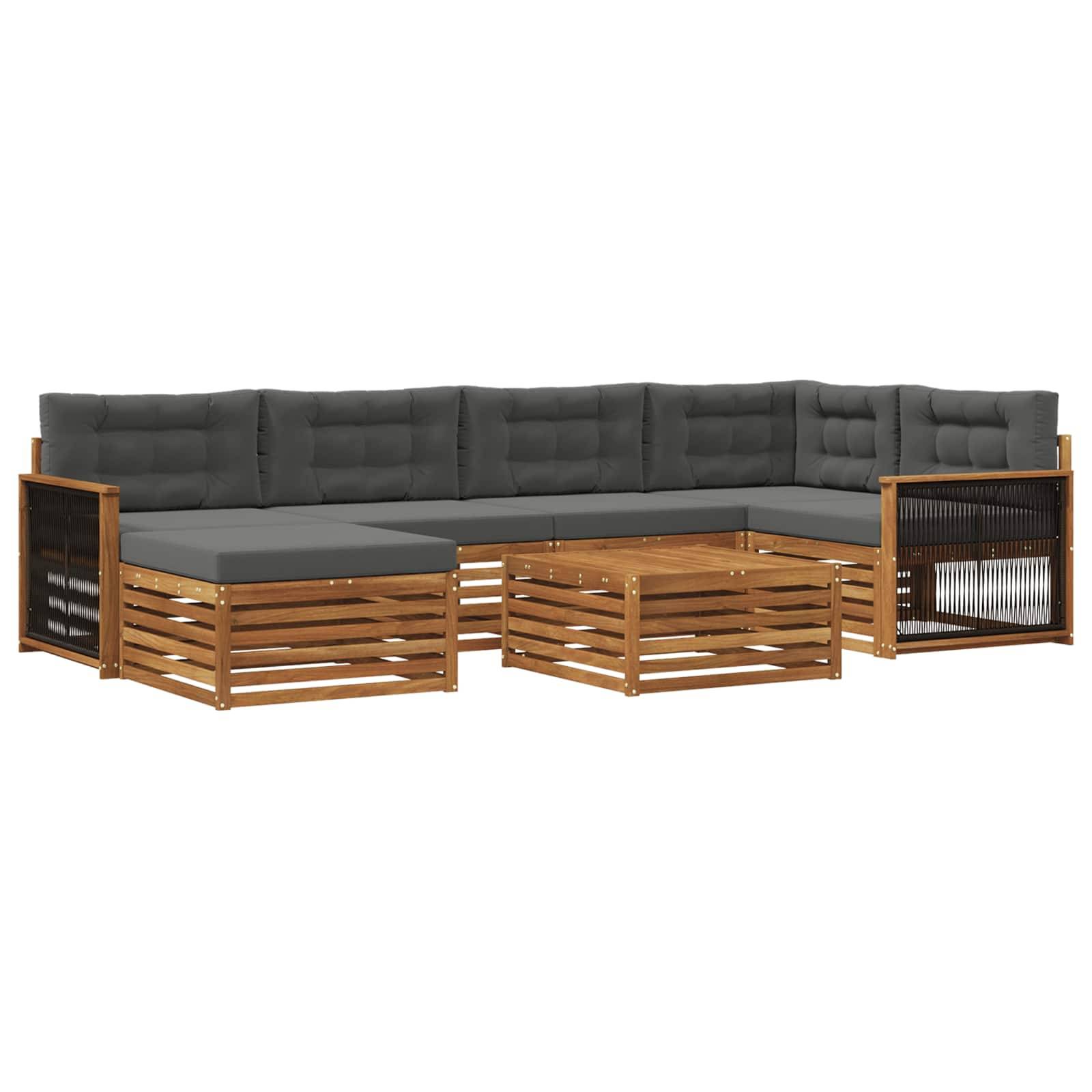 vidaXL Outdoor-Sofagarnitur mit Kissen 7 pcs Natur und Anthrazit