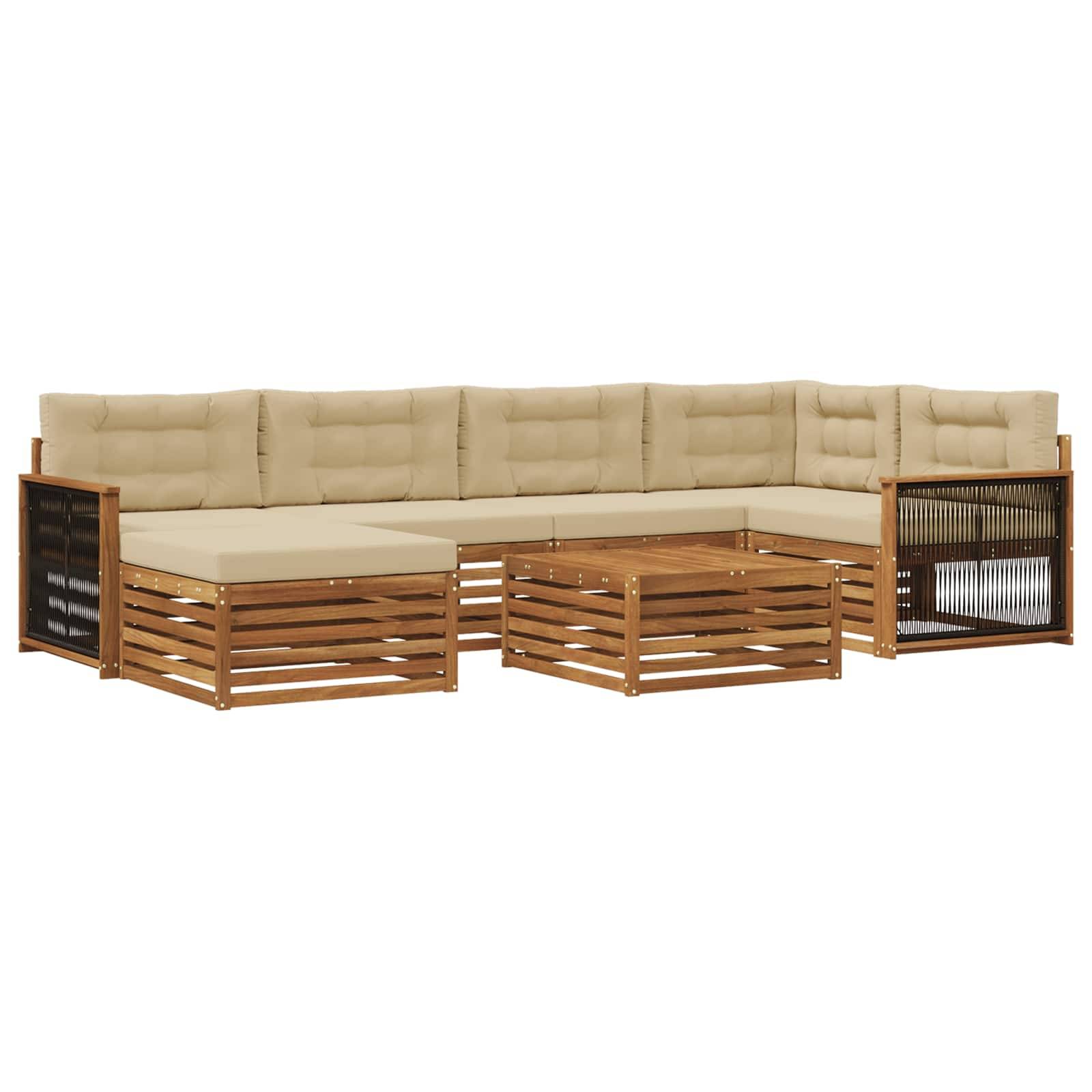 vidaXL Outdoor-Sofagarnitur mit Kissen 7 pcs Natur und Beige