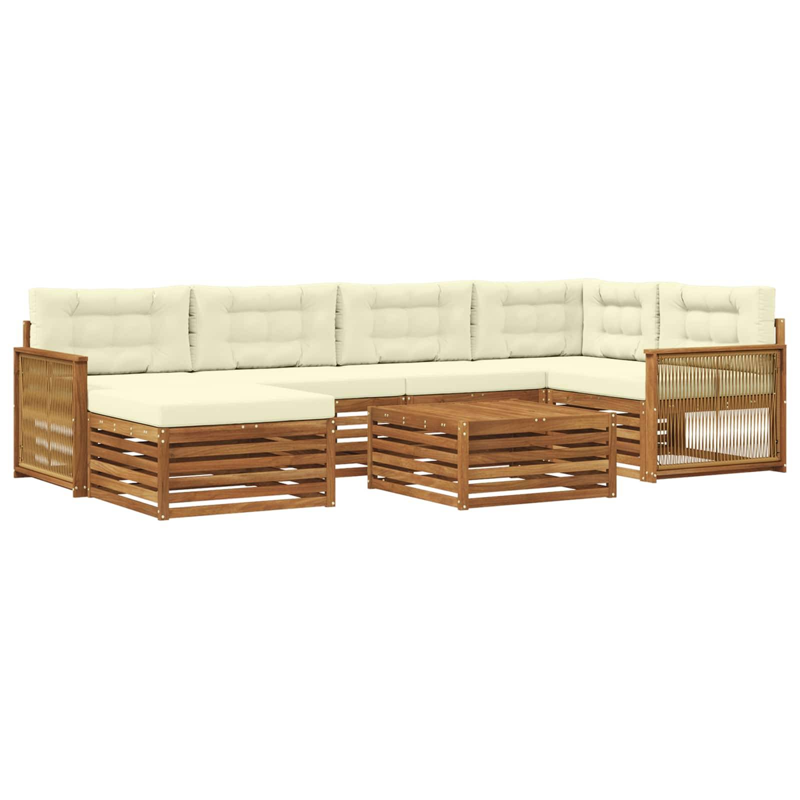 vidaXL Outdoor-Sofagarnitur mit Kissen 7 pcs Natur und Creme