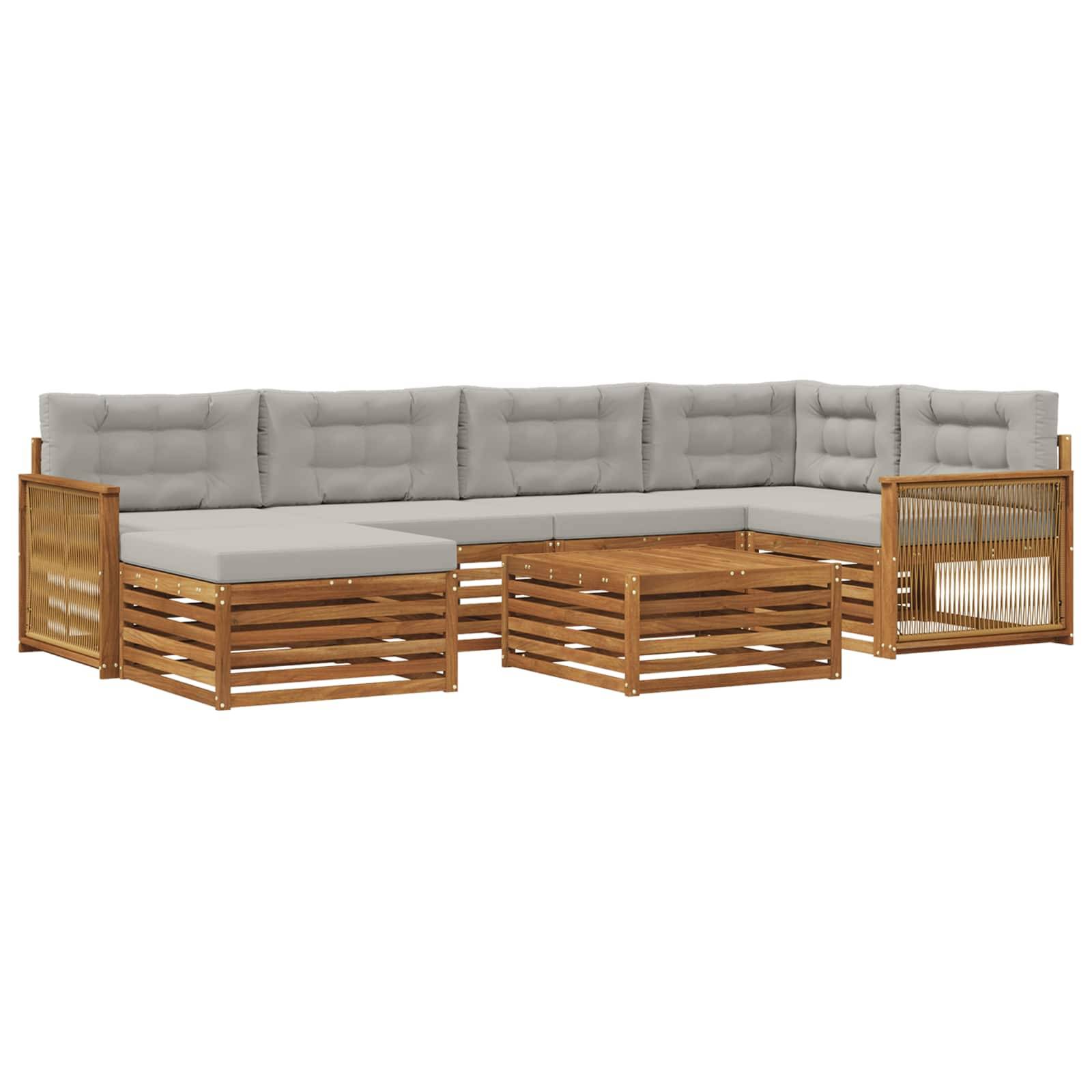 vidaXL Outdoor-Sofagarnitur mit Kissen 7 pcs Natürlich und Hellgrau