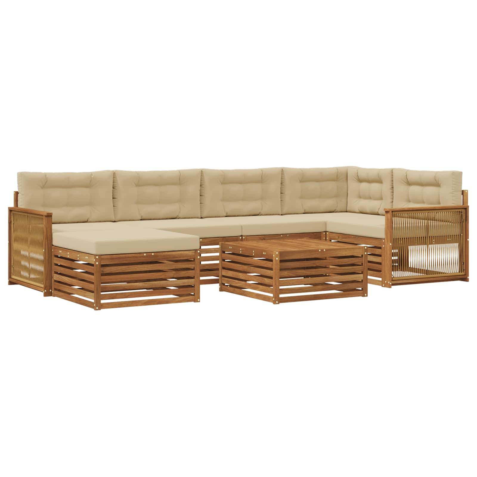 vidaXL Outdoor-Sofagarnitur mit Kissen 7 pcs Natur und Beige