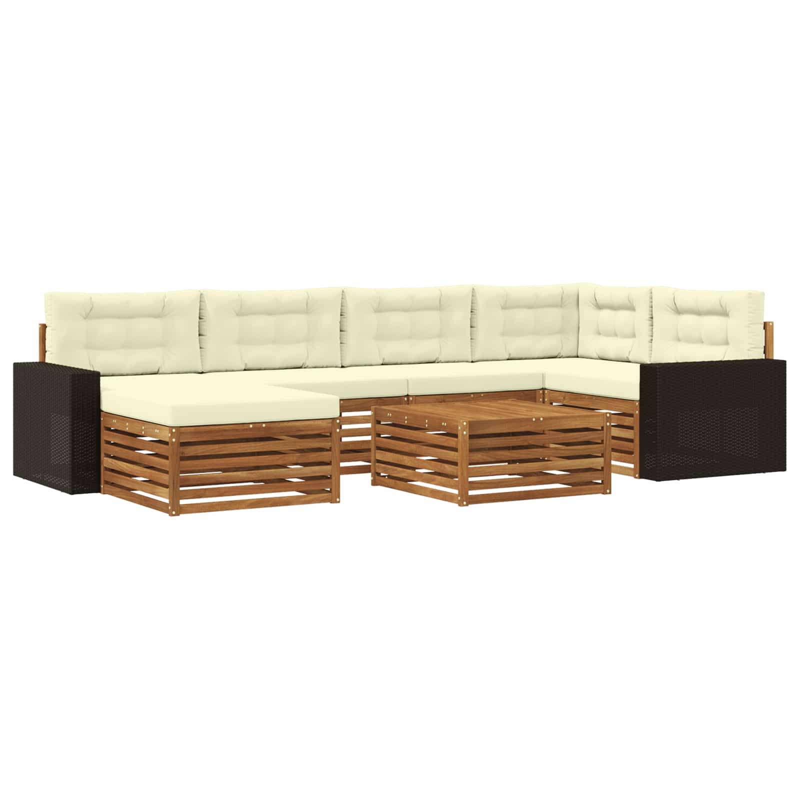 vidaXL Outdoor-Sofagarnitur mit Kissen 7 pcs Natur und Creme