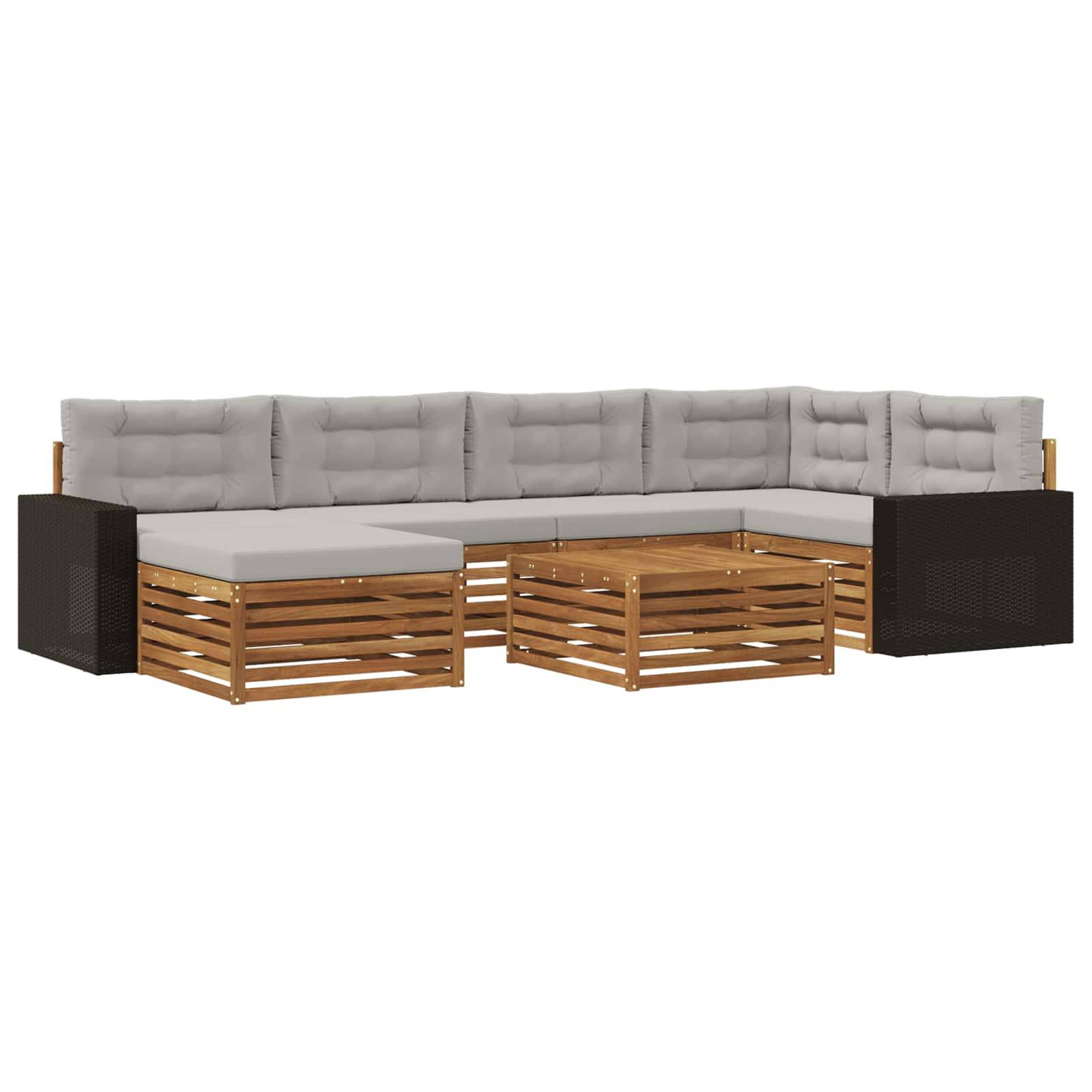 vidaXL Outdoor-Sofagarnitur mit Kissen 7 pcs Natürlich und Hellgrau