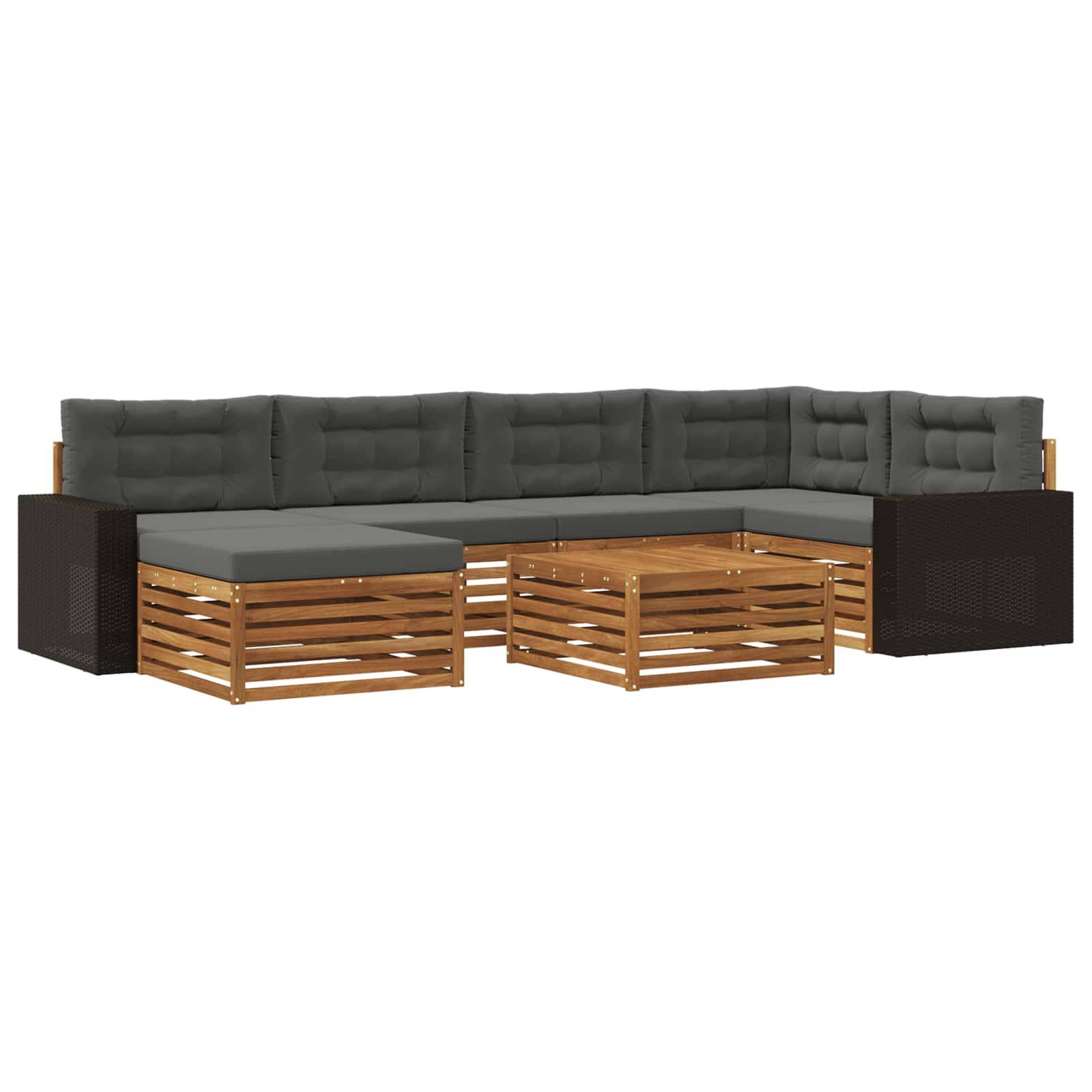 vidaXL Outdoor-Sofagarnitur mit Kissen 7 pcs Natur und Anthrazit