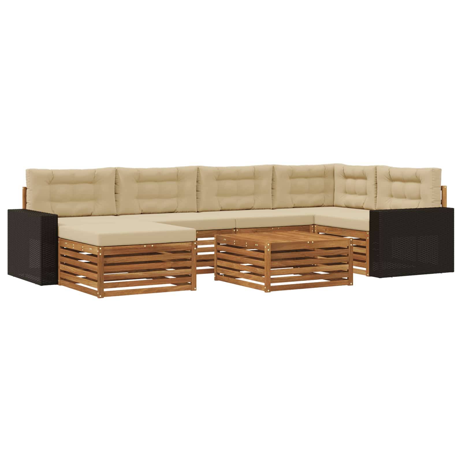 vidaXL Outdoor-Sofagarnitur mit Kissen 7 pcs Natur und Beige
