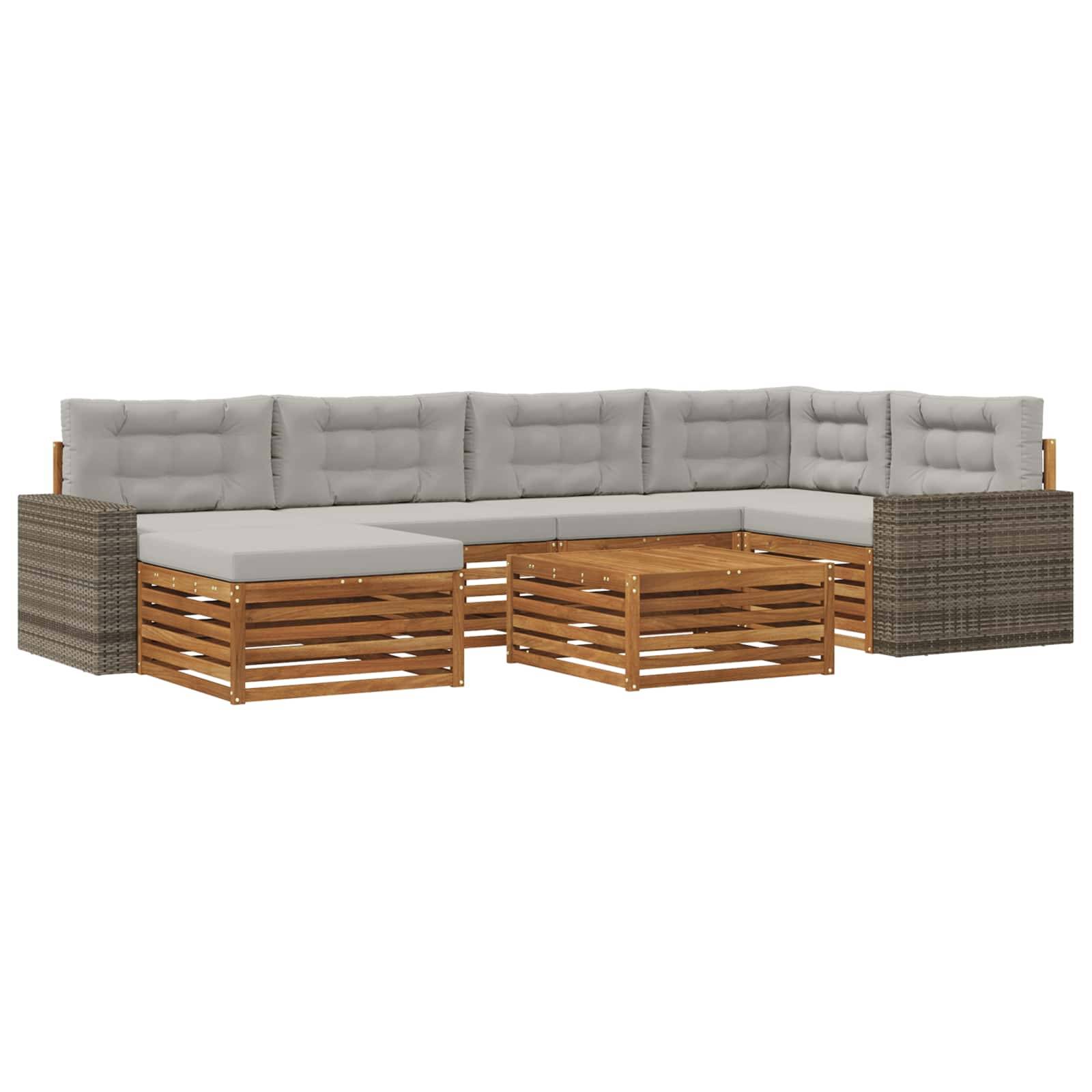 vidaXL Outdoor-Sofagarnitur mit Kissen 7 pcs Natürlich und Hellgrau