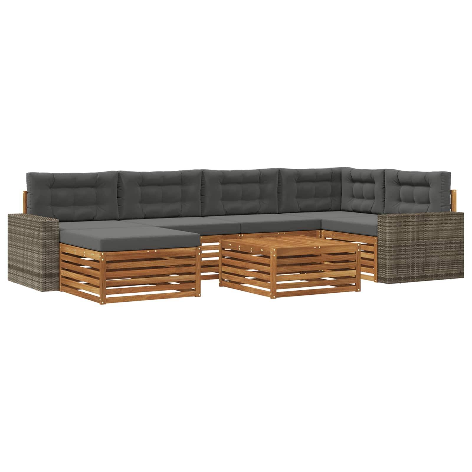 vidaXL Outdoor-Sofagarnitur mit Kissen 7 pcs Natur und Anthrazit