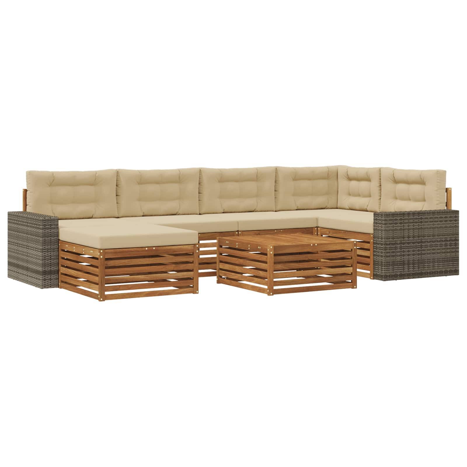 vidaXL Outdoor-Sofagarnitur mit Kissen 7 pcs Natur und Beige