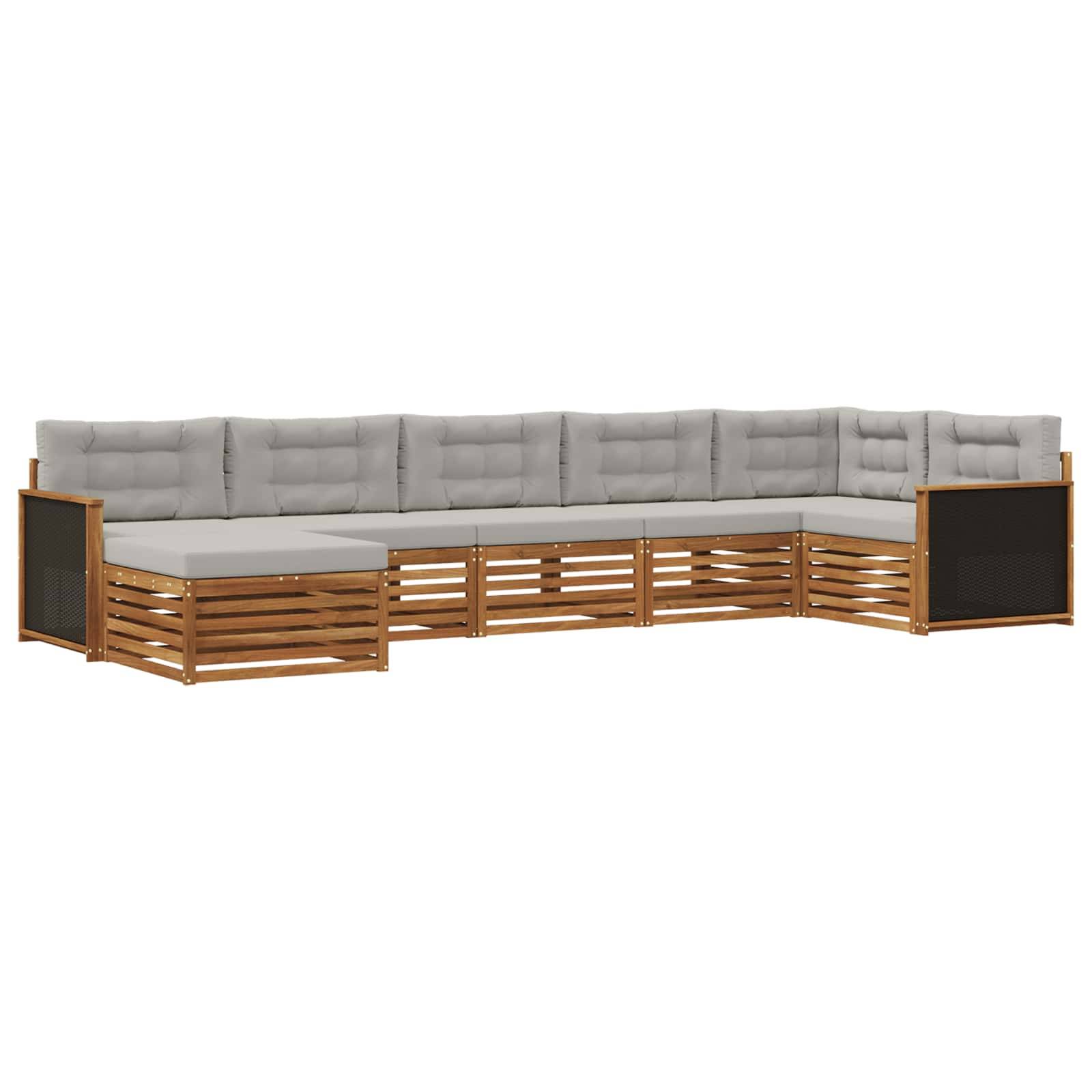 vidaXL Outdoor-Sofagarnitur mit Kissen 7 pcs Natürlich und Hellgrau