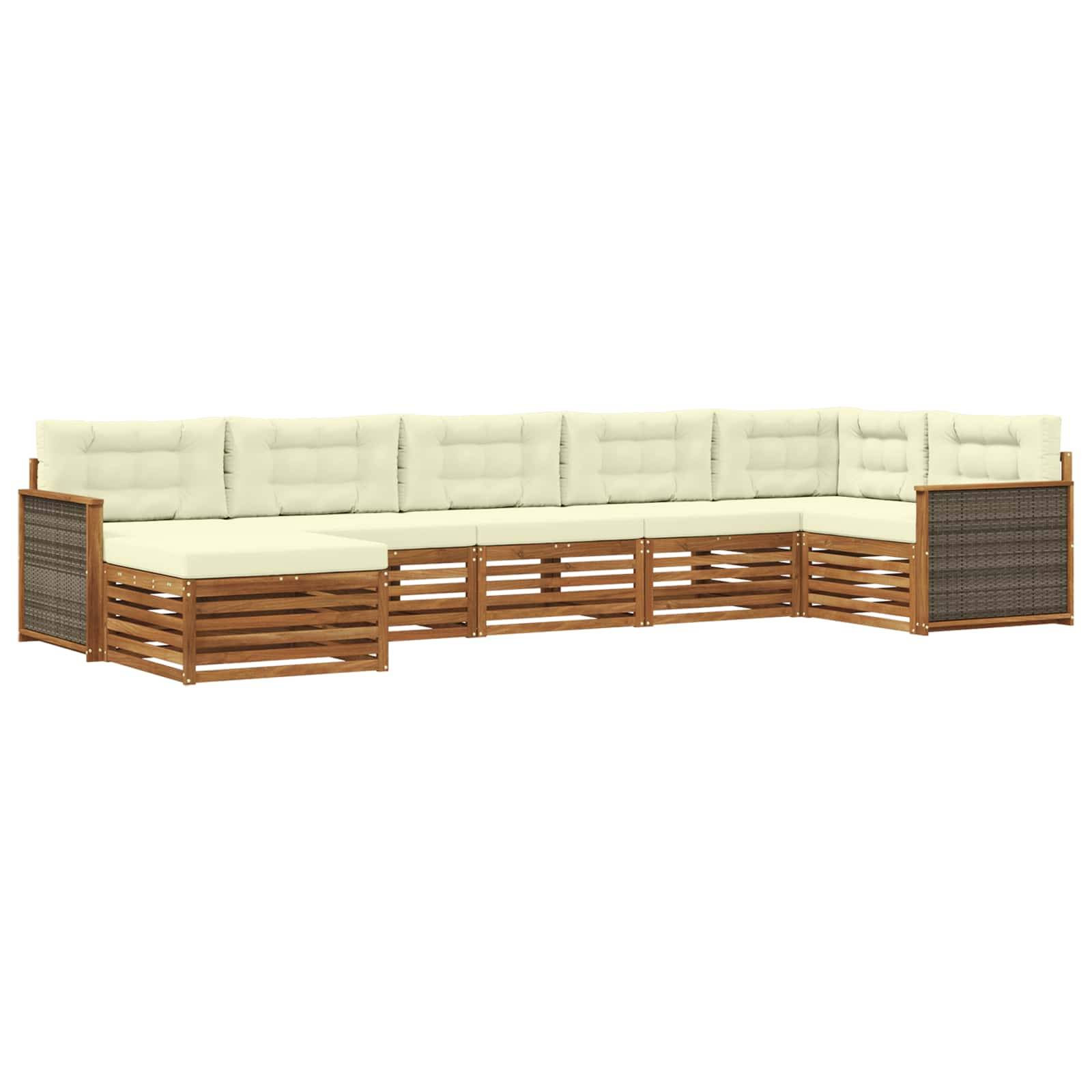 vidaXL Outdoor-Sofagarnitur mit Kissen 7 pcs Natur und Creme