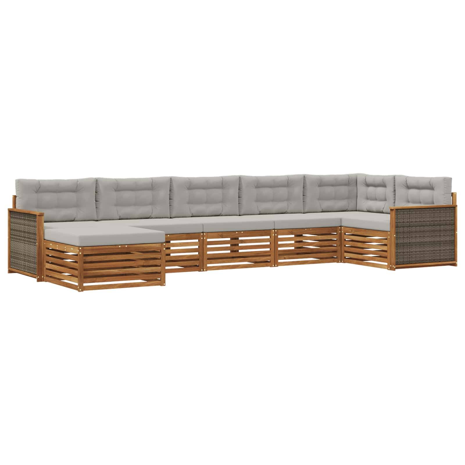 vidaXL Outdoor-Sofagarnitur mit Kissen 7 pcs Natürlich und Hellgrau