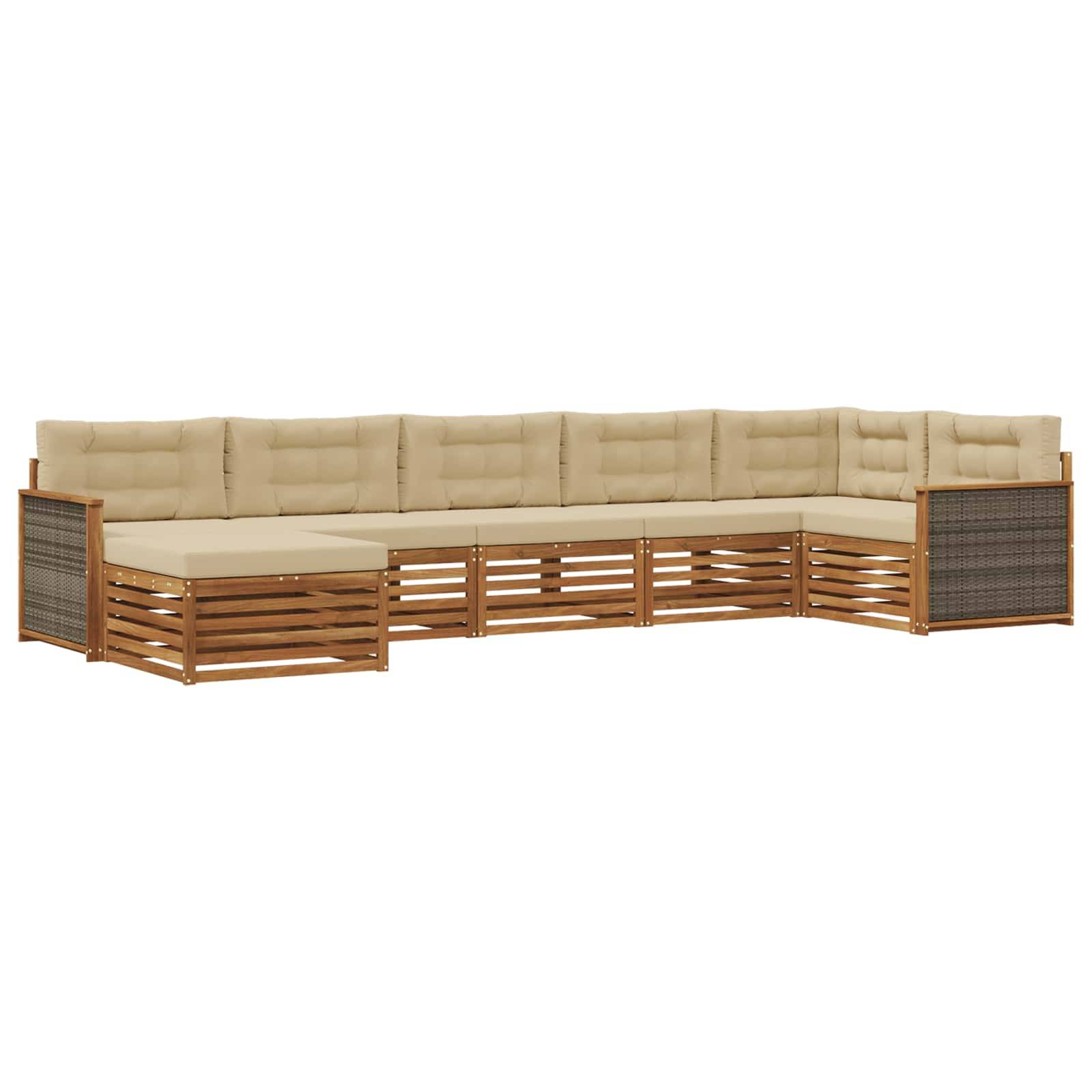 vidaXL Outdoor-Sofagarnitur mit Kissen 7 pcs Natur und Beige