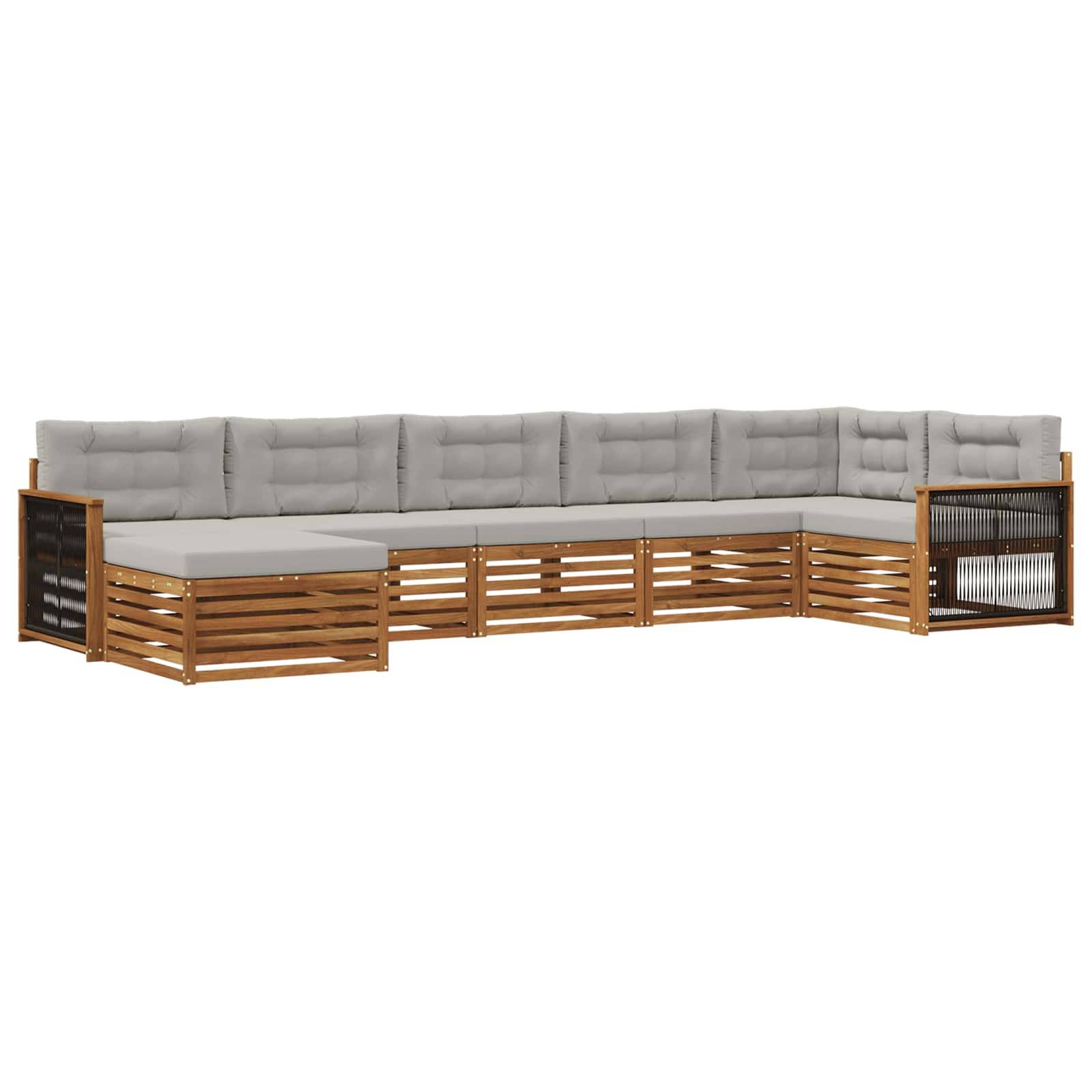 vidaXL Outdoor-Sofagarnitur mit Kissen 7 pcs Natürlich und Hellgrau