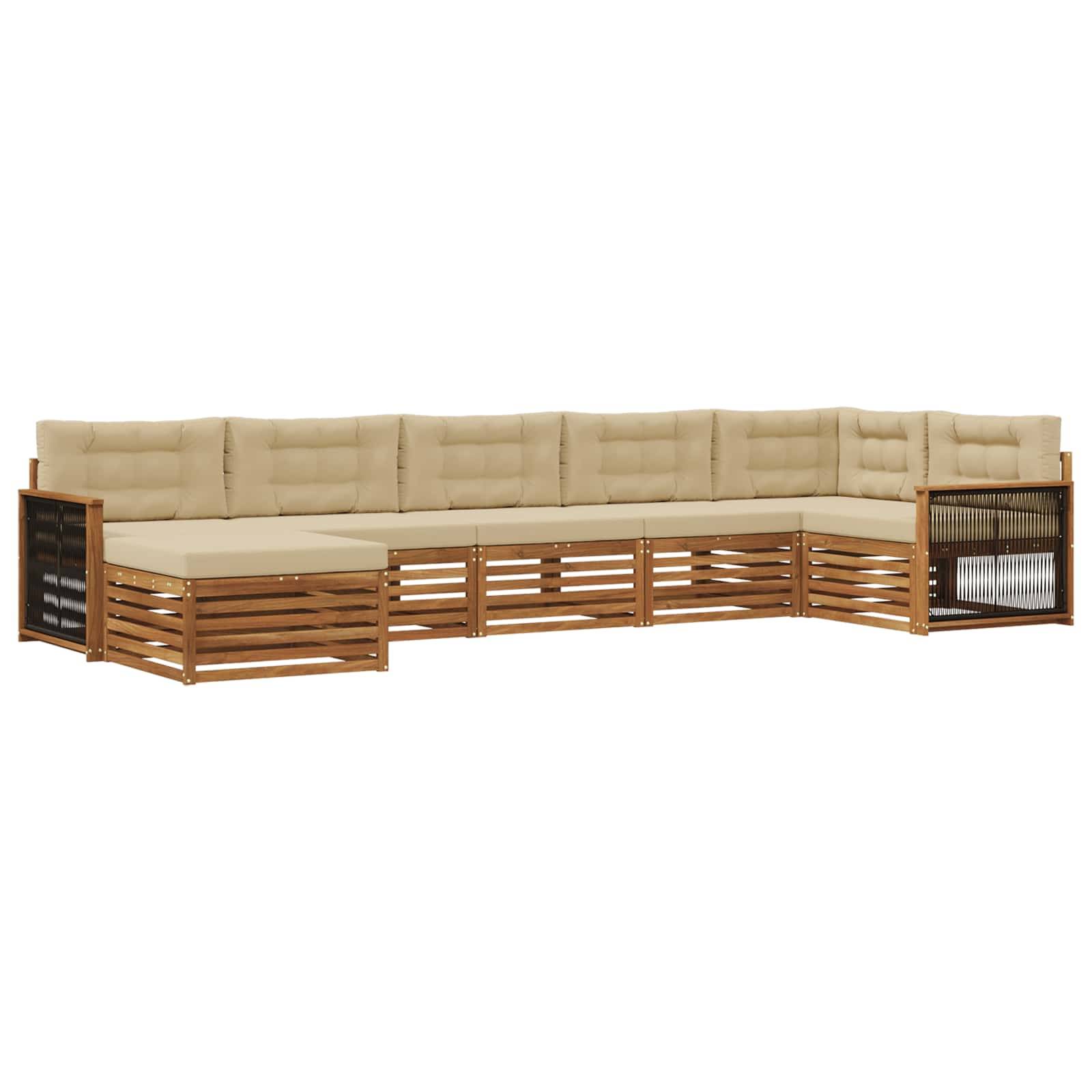 vidaXL Outdoor-Sofagarnitur mit Kissen 7 pcs Natur und Beige