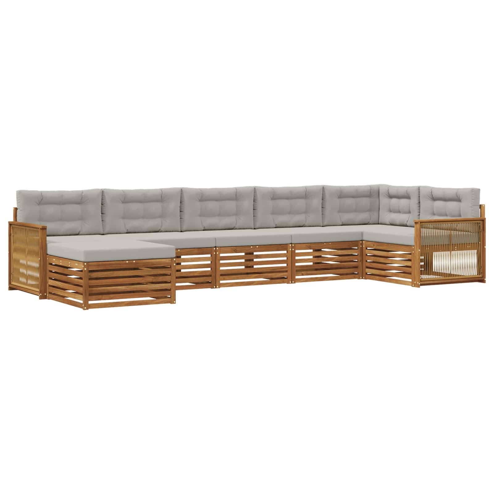 vidaXL Outdoor-Sofagarnitur mit Kissen 7 pcs Natürlich und Hellgrau