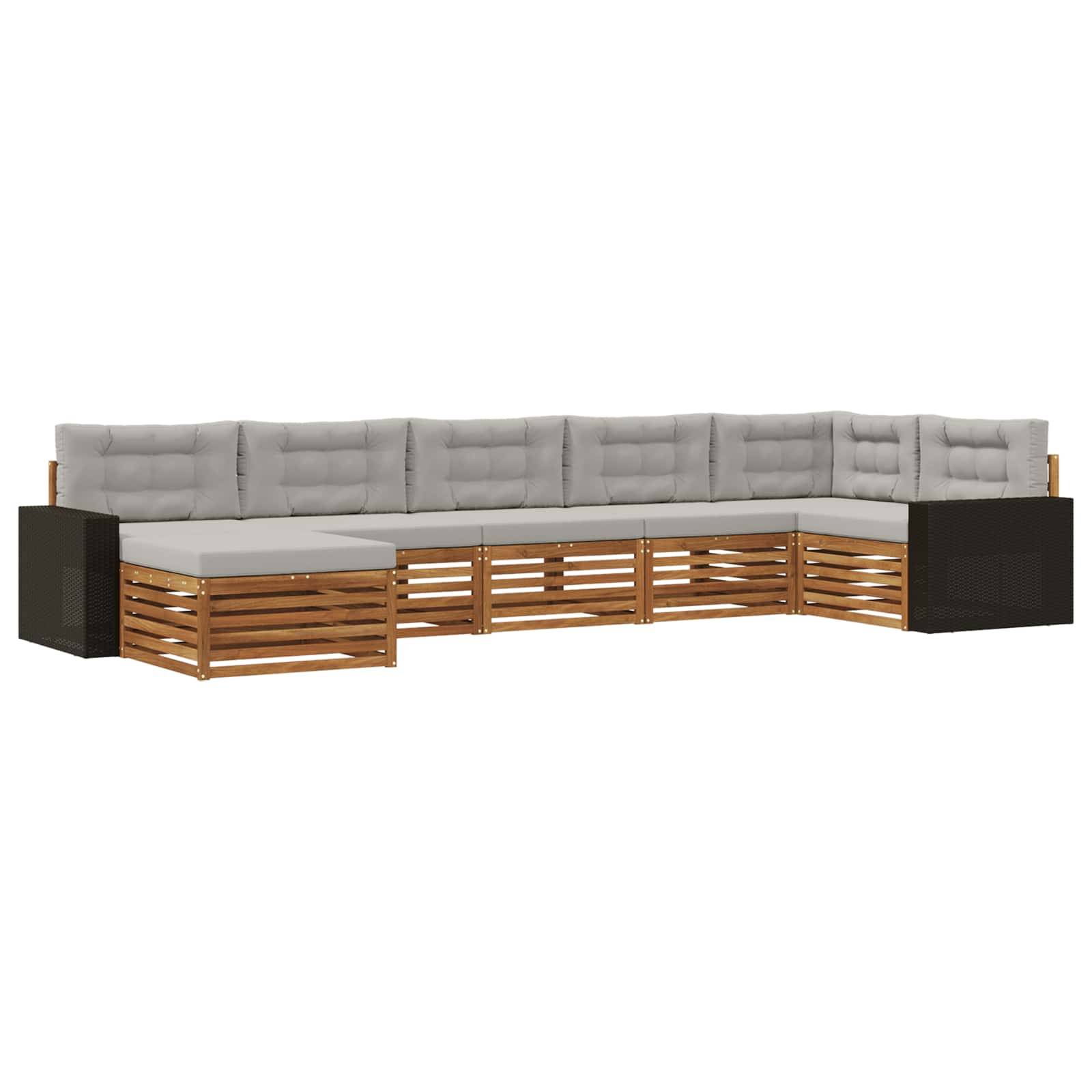 vidaXL Outdoor-Sofagarnitur mit Kissen 7 pcs Natürlich und Hellgrau