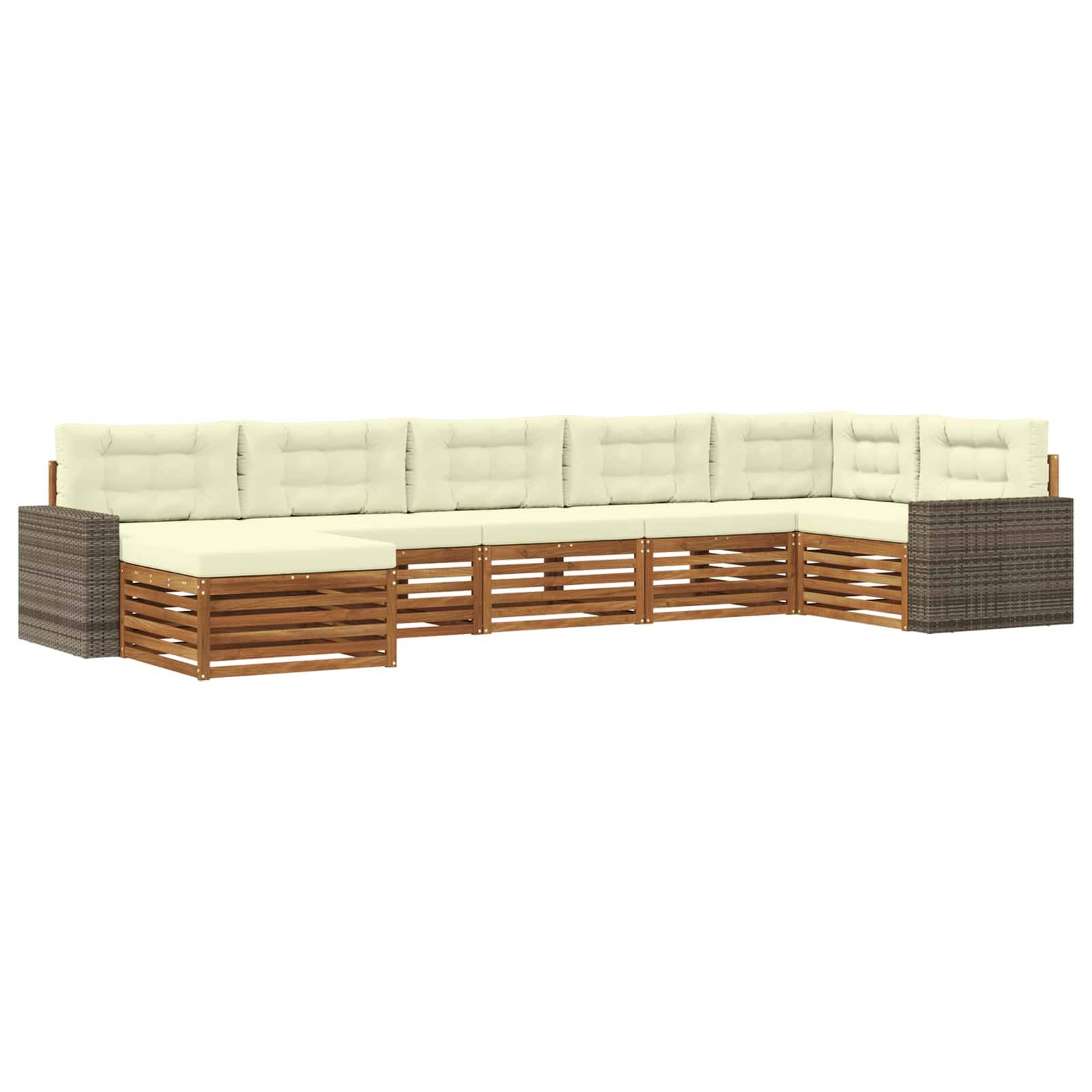 vidaXL Outdoor-Sofagarnitur mit Kissen 7 pcs Natur und Creme