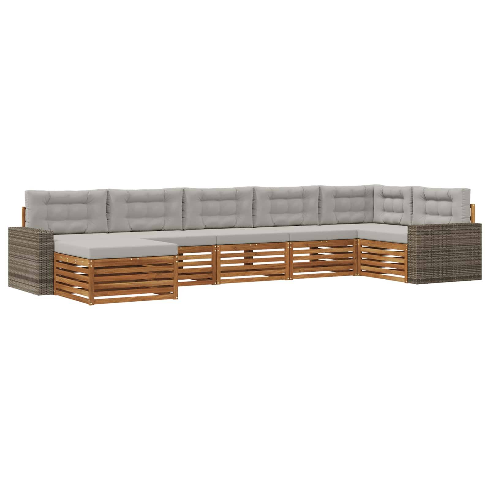 vidaXL Outdoor-Sofagarnitur mit Kissen 7 pcs Natürlich und Hellgrau