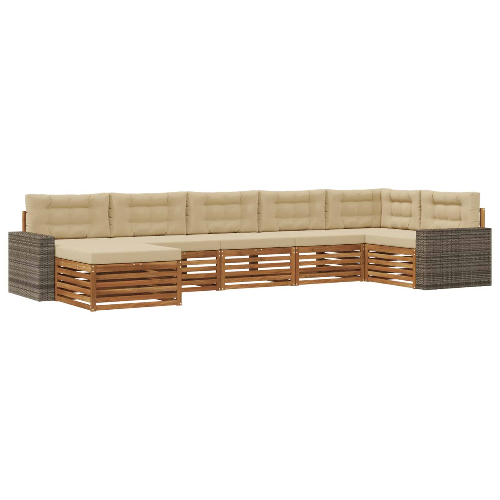 vidaXL Outdoor-Sofagarnitur mit Kissen 7 pcs Natur und Beige