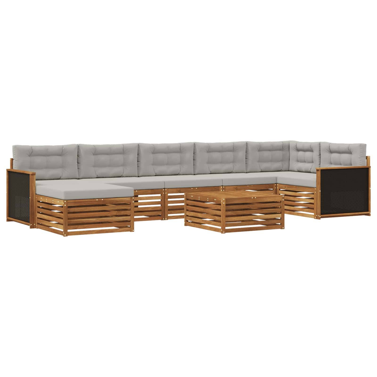 vidaXL Outdoor-Sofagarnitur mit Kissen 8 pcs Natürlich und Hellgrau