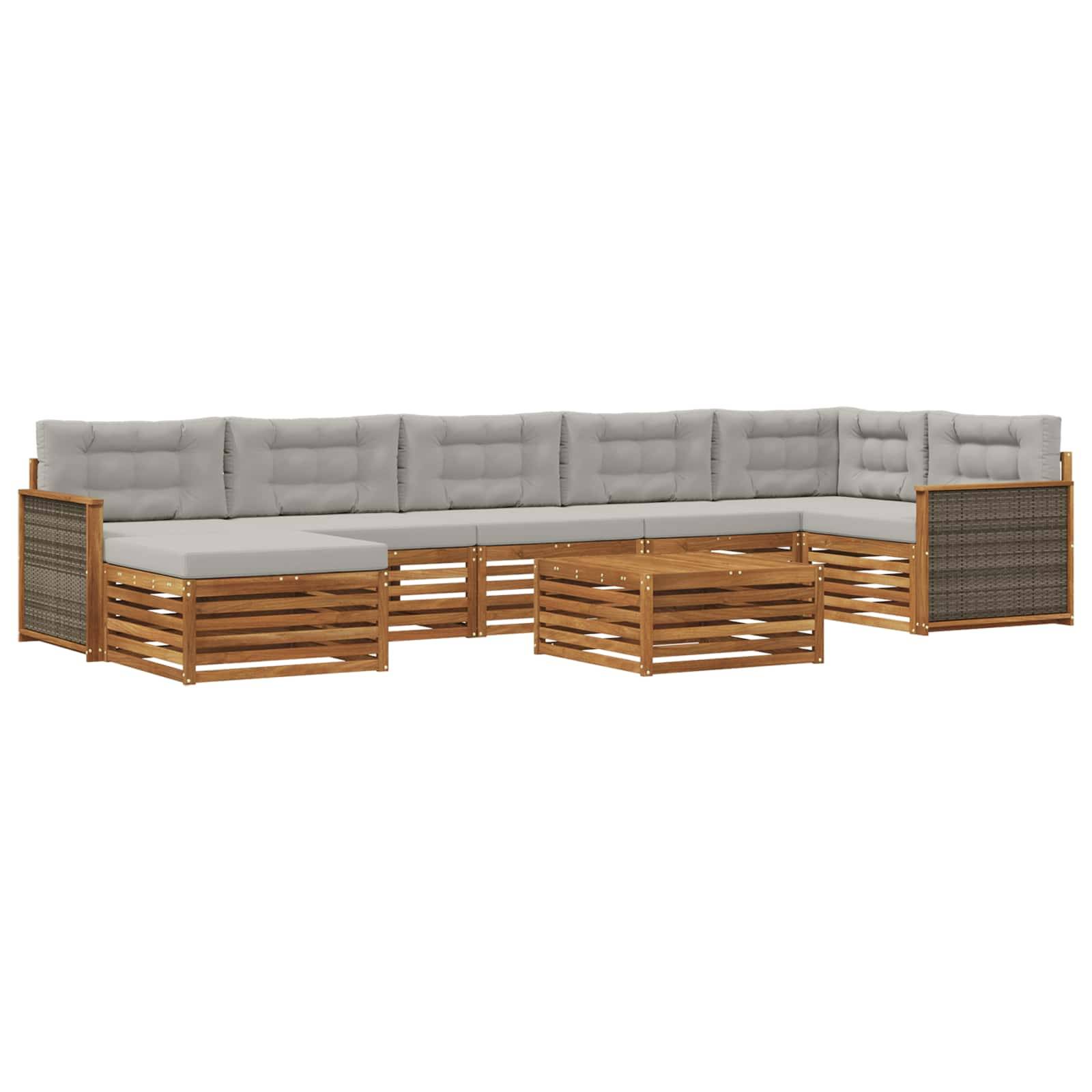 vidaXL Outdoor-Sofagarnitur mit Kissen 8 pcs Natürlich und Hellgrau