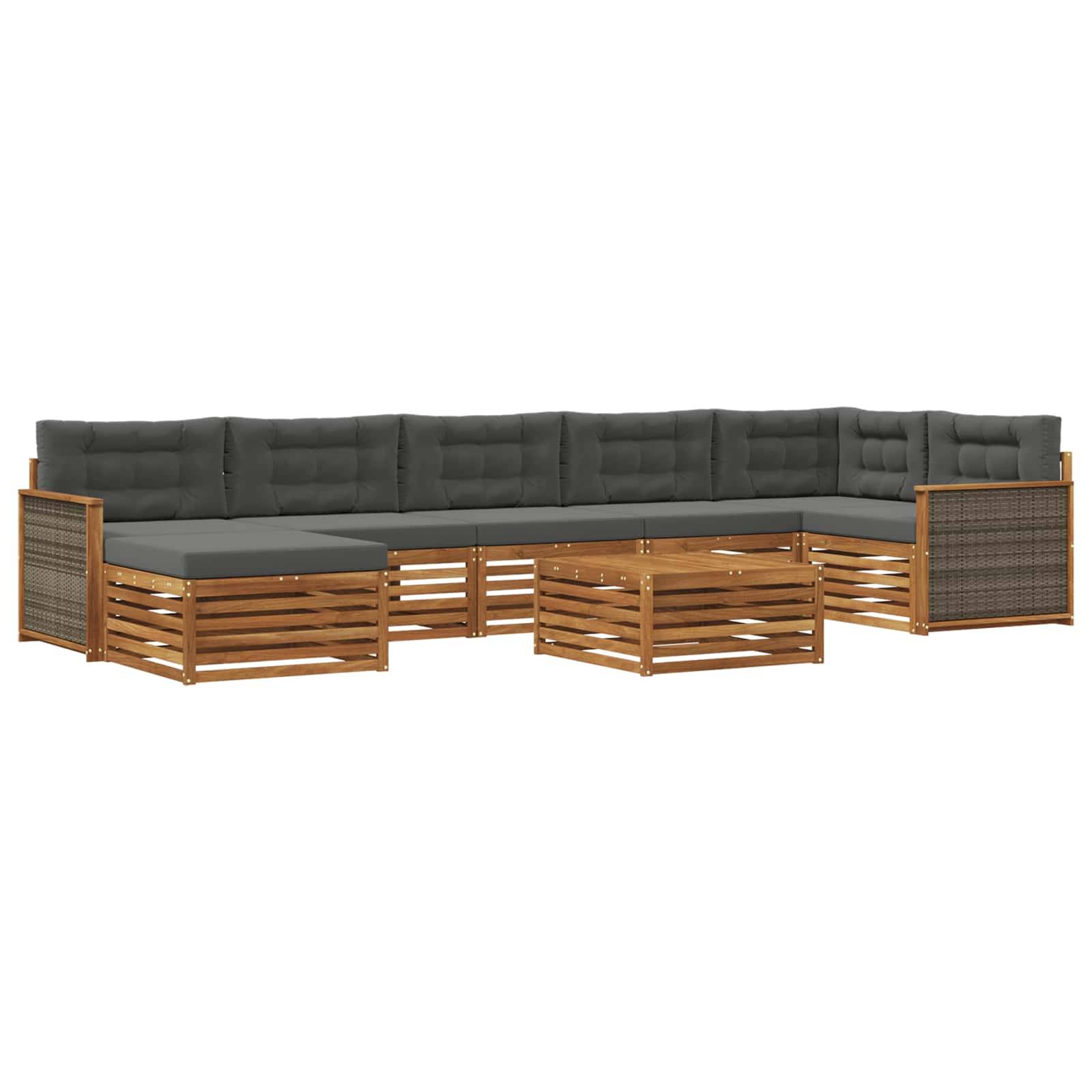 vidaXL Outdoor-Sofagarnitur mit Kissen 8 pcs Natur und Anthrazit