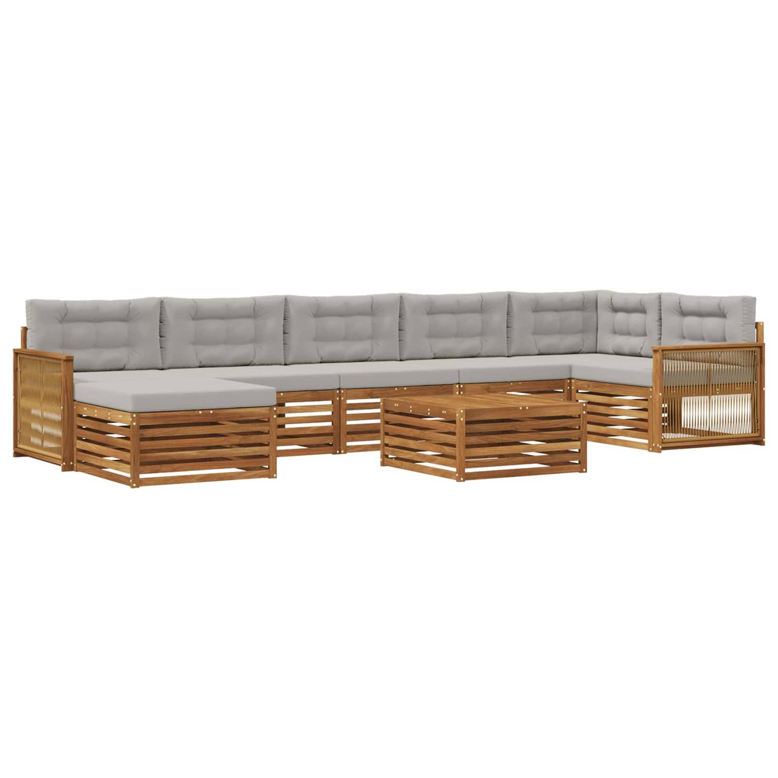 vidaXL Outdoor-Sofagarnitur mit Kissen 8 pcs Natürlich und Hellgrau