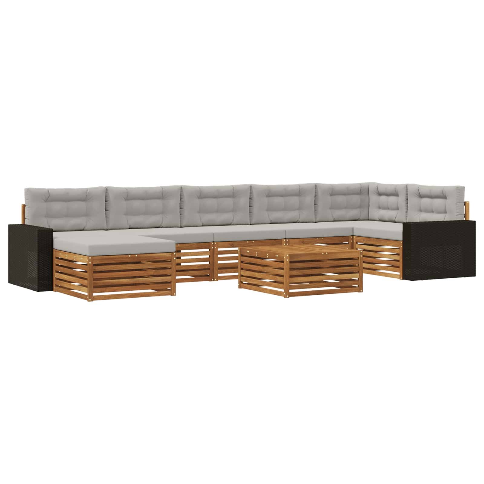 vidaXL Outdoor-Sofagarnitur mit Kissen 8 pcs Natürlich und Hellgrau