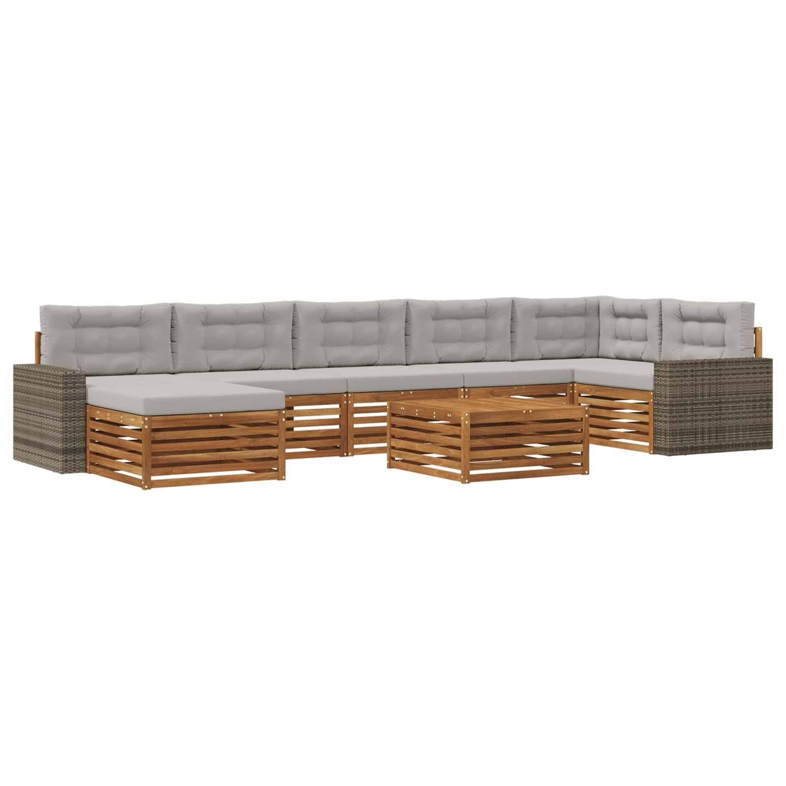 vidaXL Outdoor-Sofagarnitur mit Kissen 8 pcs Natürlich und Hellgrau