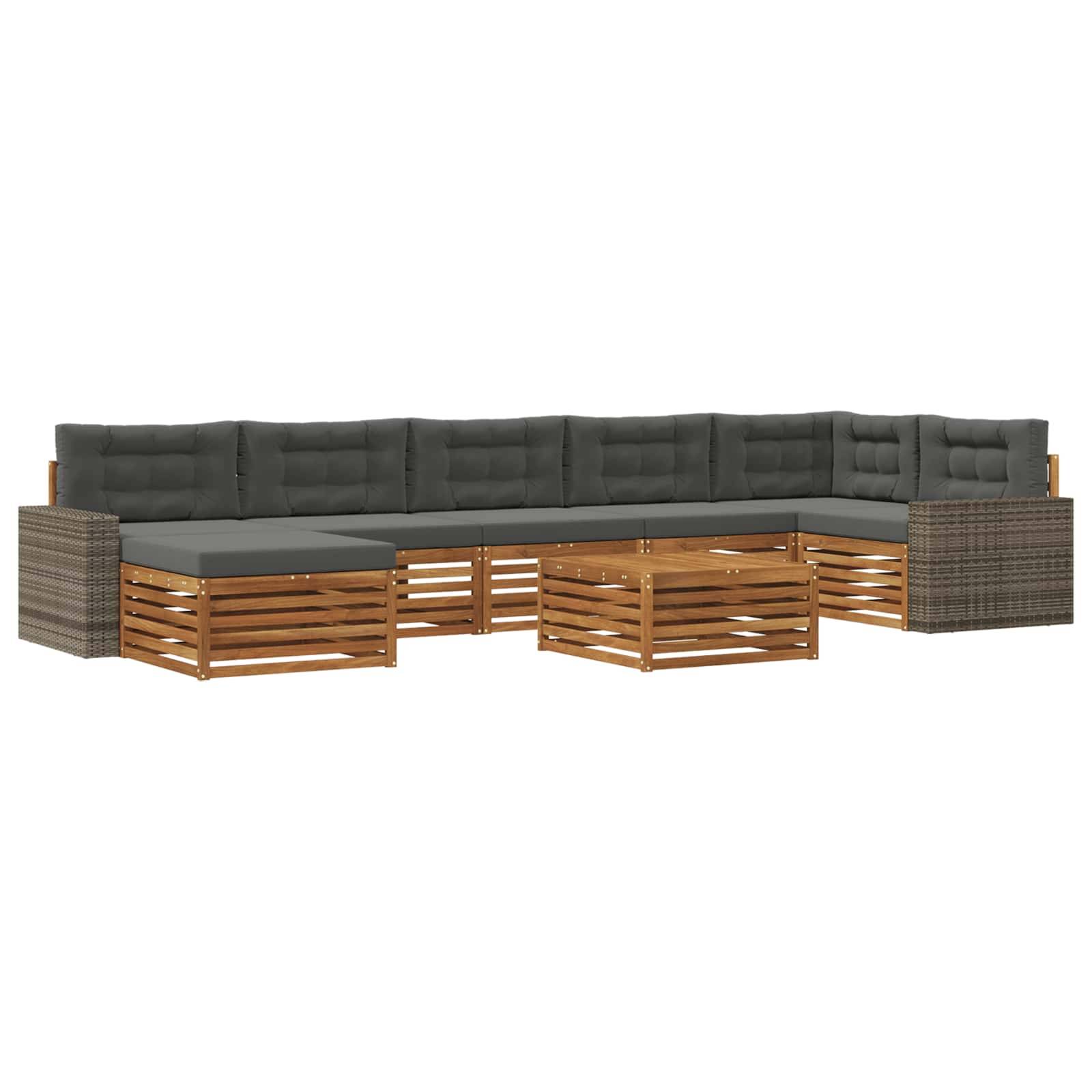 vidaXL Outdoor-Sofagarnitur mit Kissen 8 pcs Natur und Anthrazit