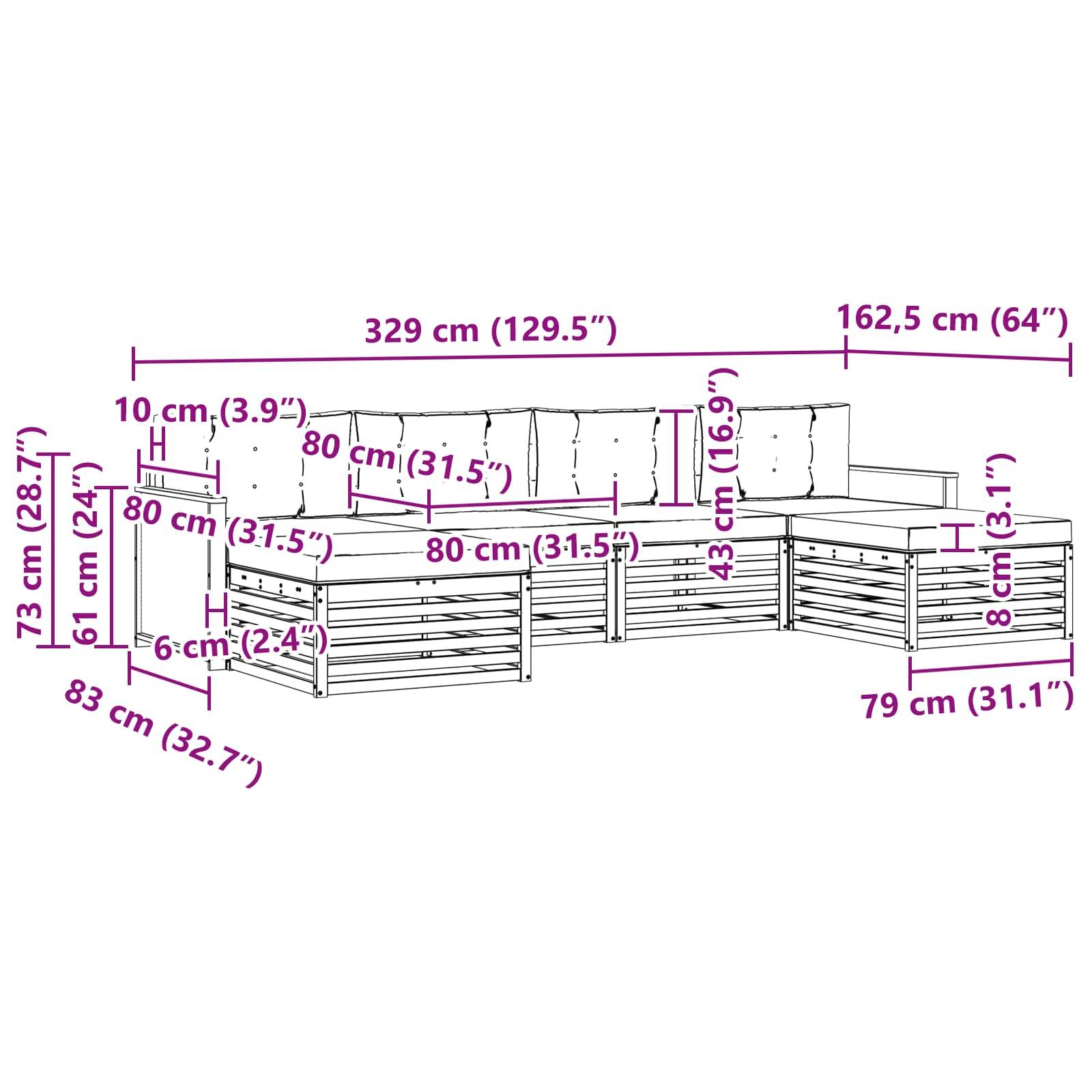 vidaXL Sofagarnituren mit Kissen 6 pcs Massivholz Akazie