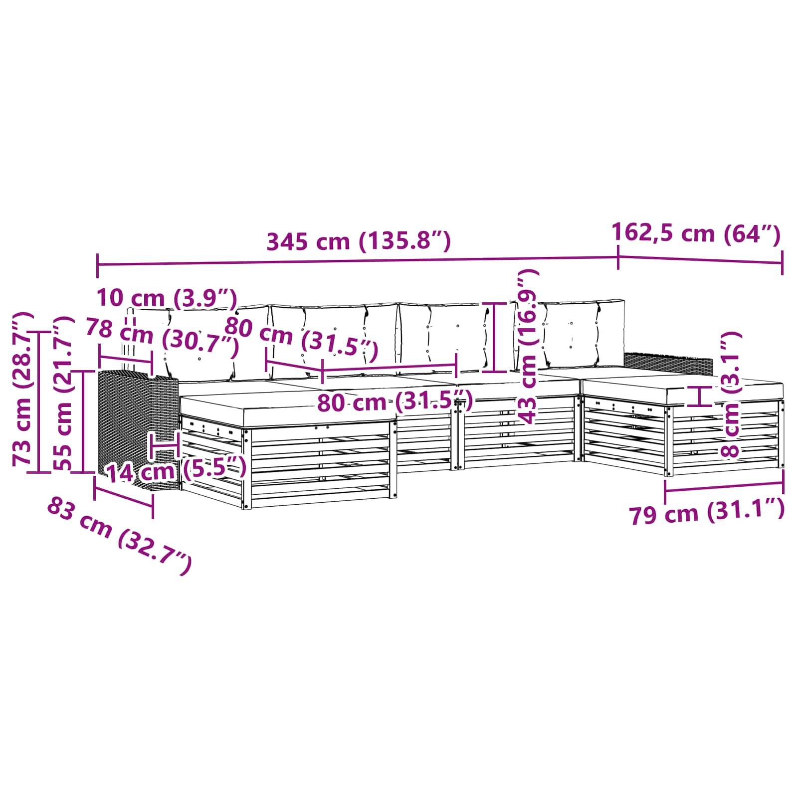 vidaXL Sofagarnituren mit Kissen 6 pcs Massivholz Akazie