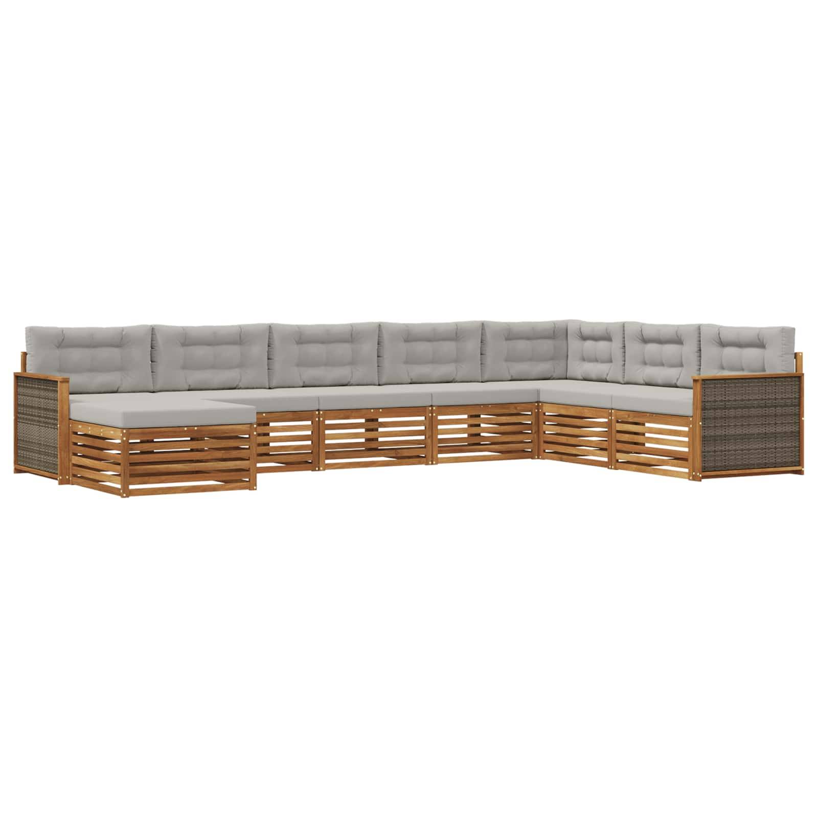 vidaXL Outdoor-Sofagarnitur mit Kissen 8 pcs Natürlich und Hellgrau