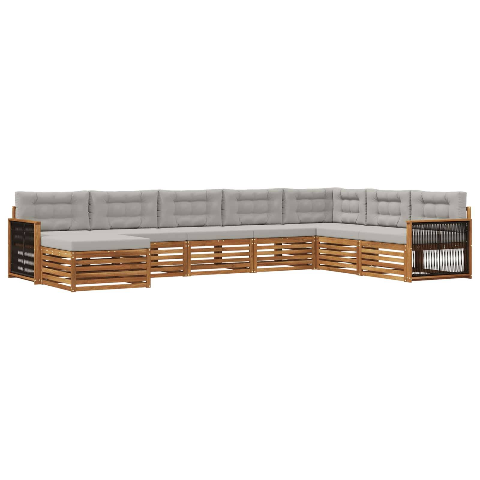 vidaXL Outdoor-Sofagarnitur mit Kissen 8 pcs Natürlich und Hellgrau