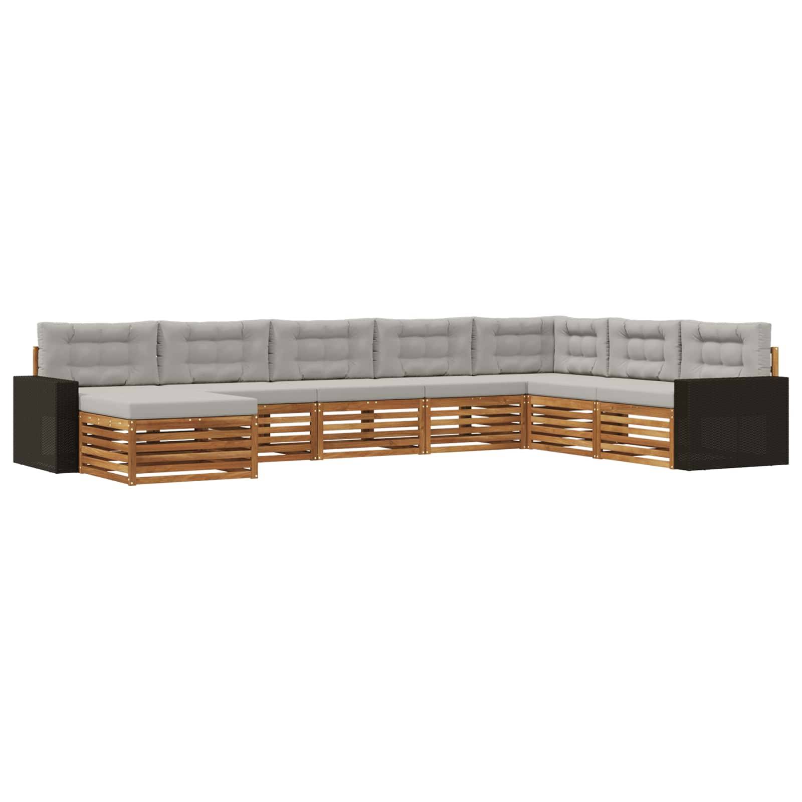 vidaXL Outdoor-Sofagarnitur mit Kissen 8 pcs Natürlich und Hellgrau