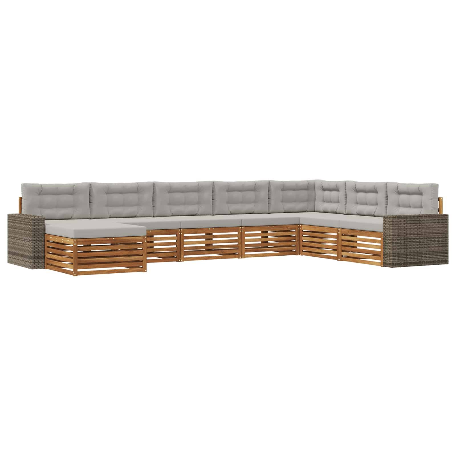 vidaXL Outdoor-Sofagarnitur mit Kissen 8 pcs Natürlich und Hellgrau