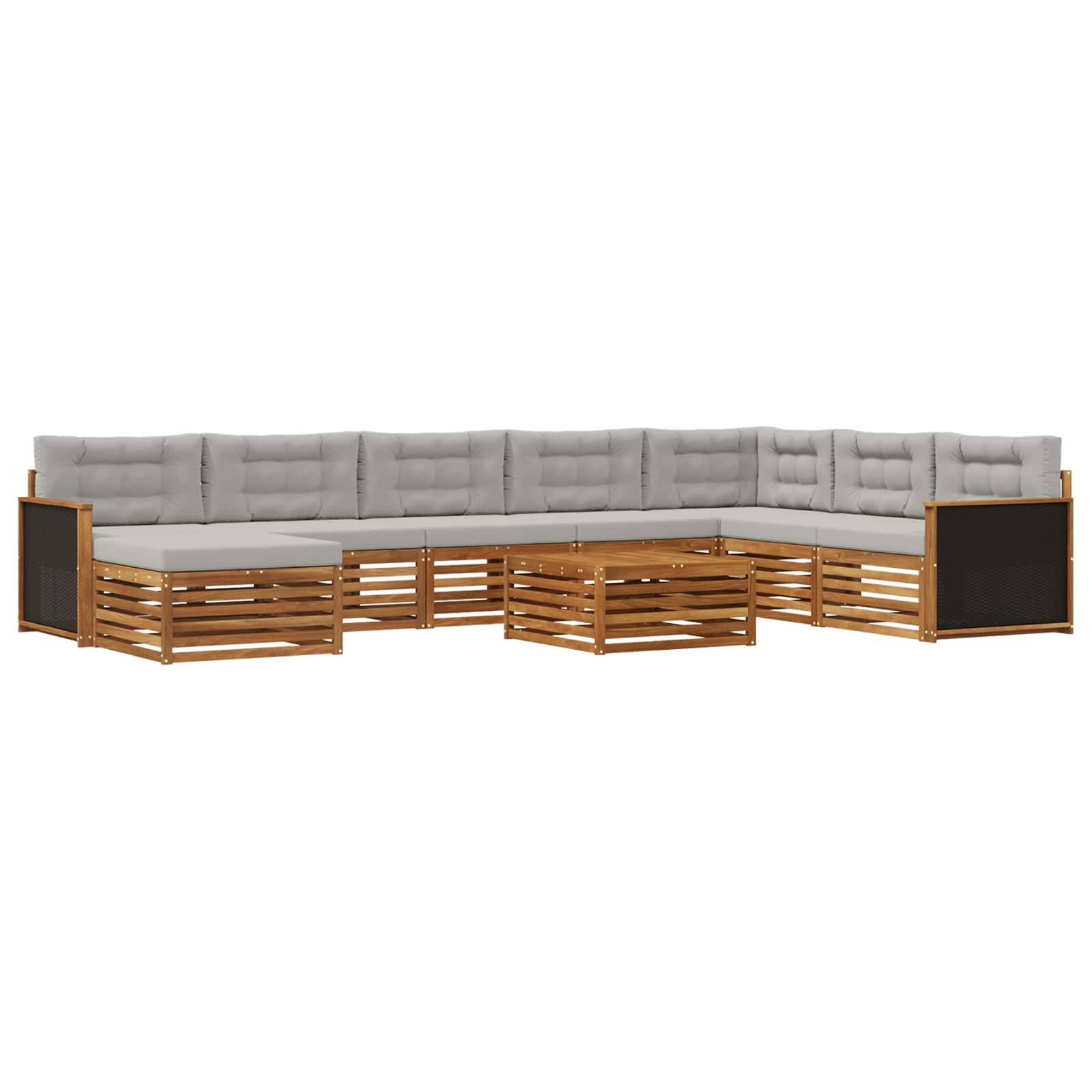 vidaXL Outdoor-Sofagarnitur mit Kissen 9 pcs Natürlich und Hellgrau