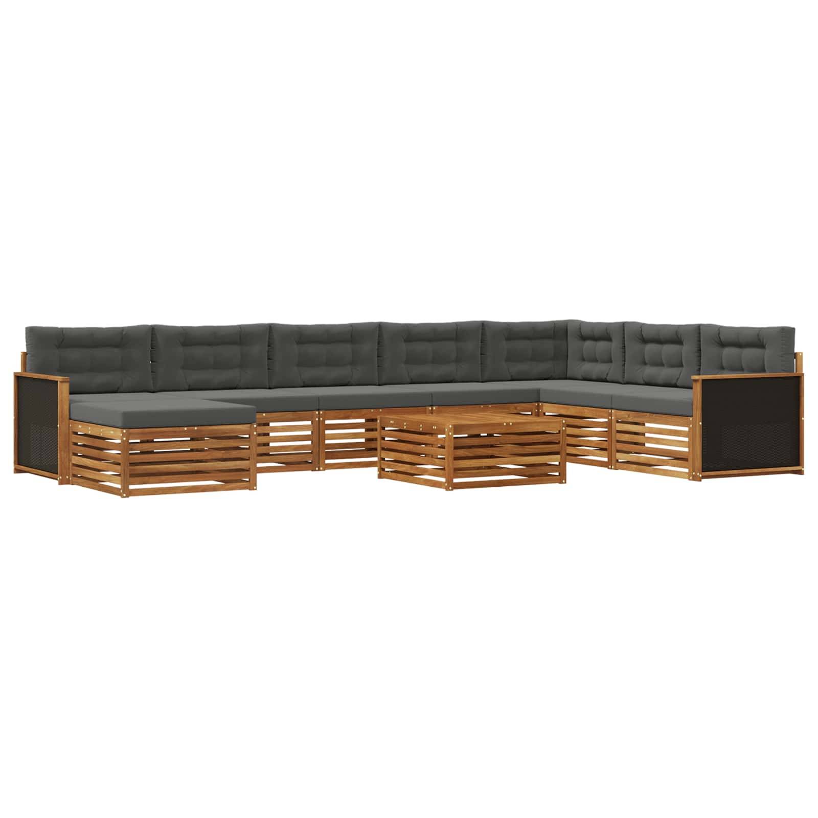 vidaXL Outdoor-Sofagarnitur mit Kissen 9 pcs Natur und Anthrazit