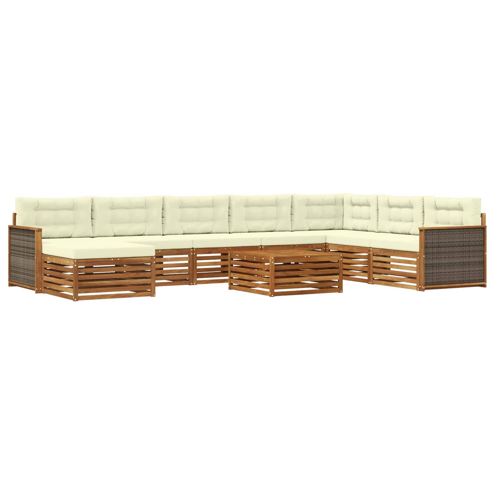 vidaXL Outdoor-Sofagarnitur 9 pcs Natur und Creme Massivholz Akazie